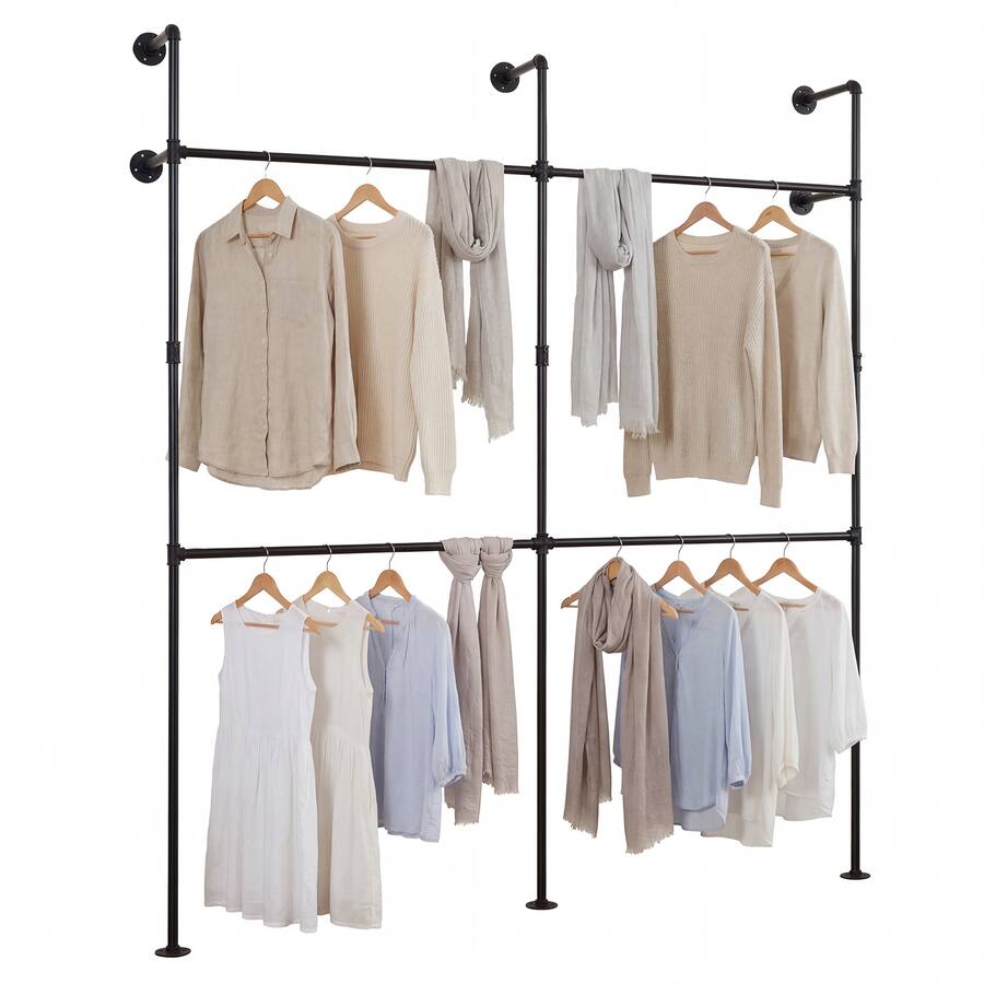 Wall Racking Strength Gymax Industrial Pipe Clothing Rack Wall Mounted Heavy Duty Metal ...