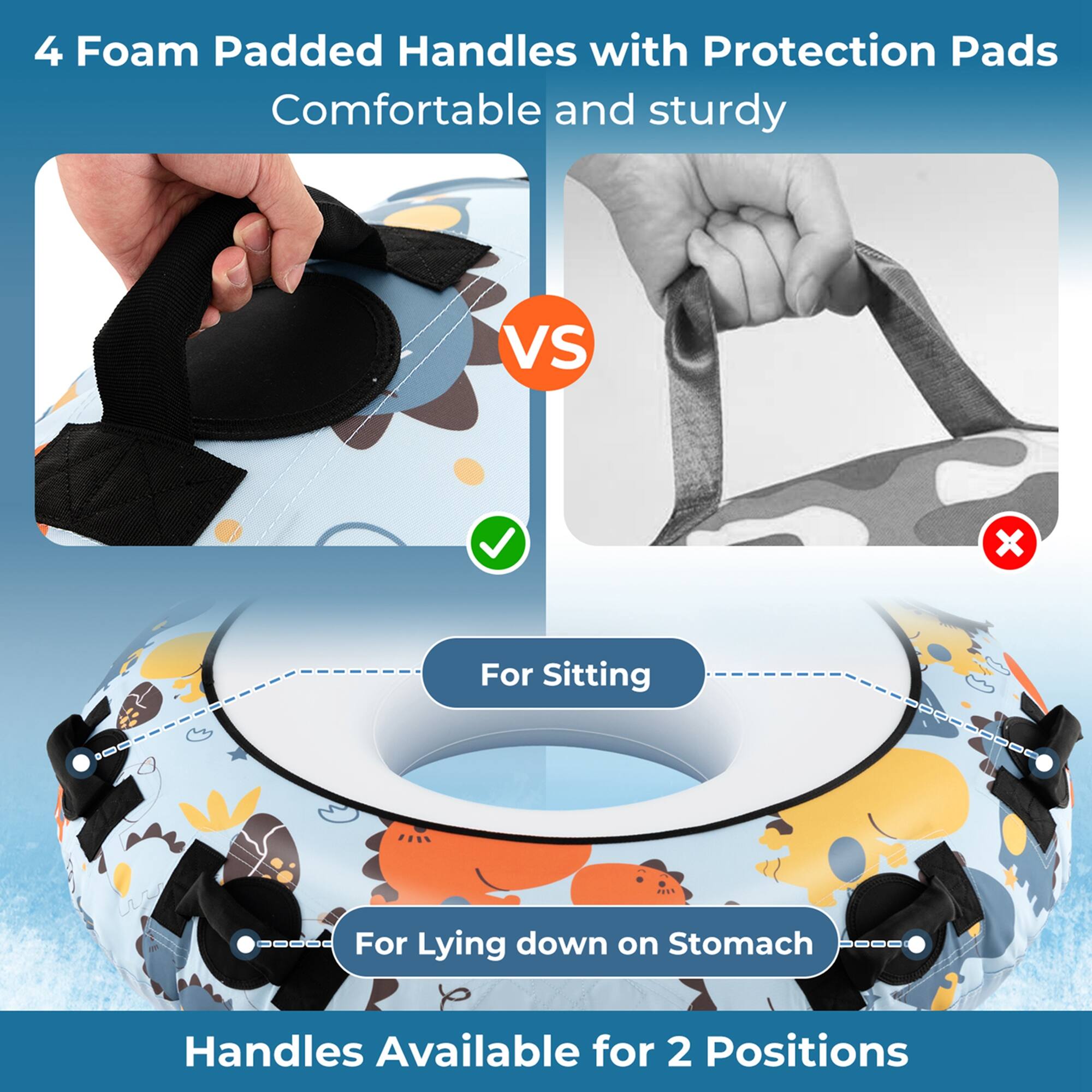 4 Foam Padded Handles with Protection Pads Comfortable and sturdy VS x For Sitting For Lying down on Stomach Handles Available for 2 Positions