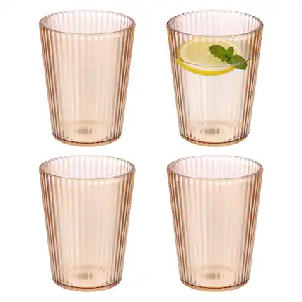 Front. Unique Bargains - 4pcs Clear Acrylic Drinking Glasses, 7.4oz Stripe Texture Unbreakable Stackable for Water Juice Beer - Brown.