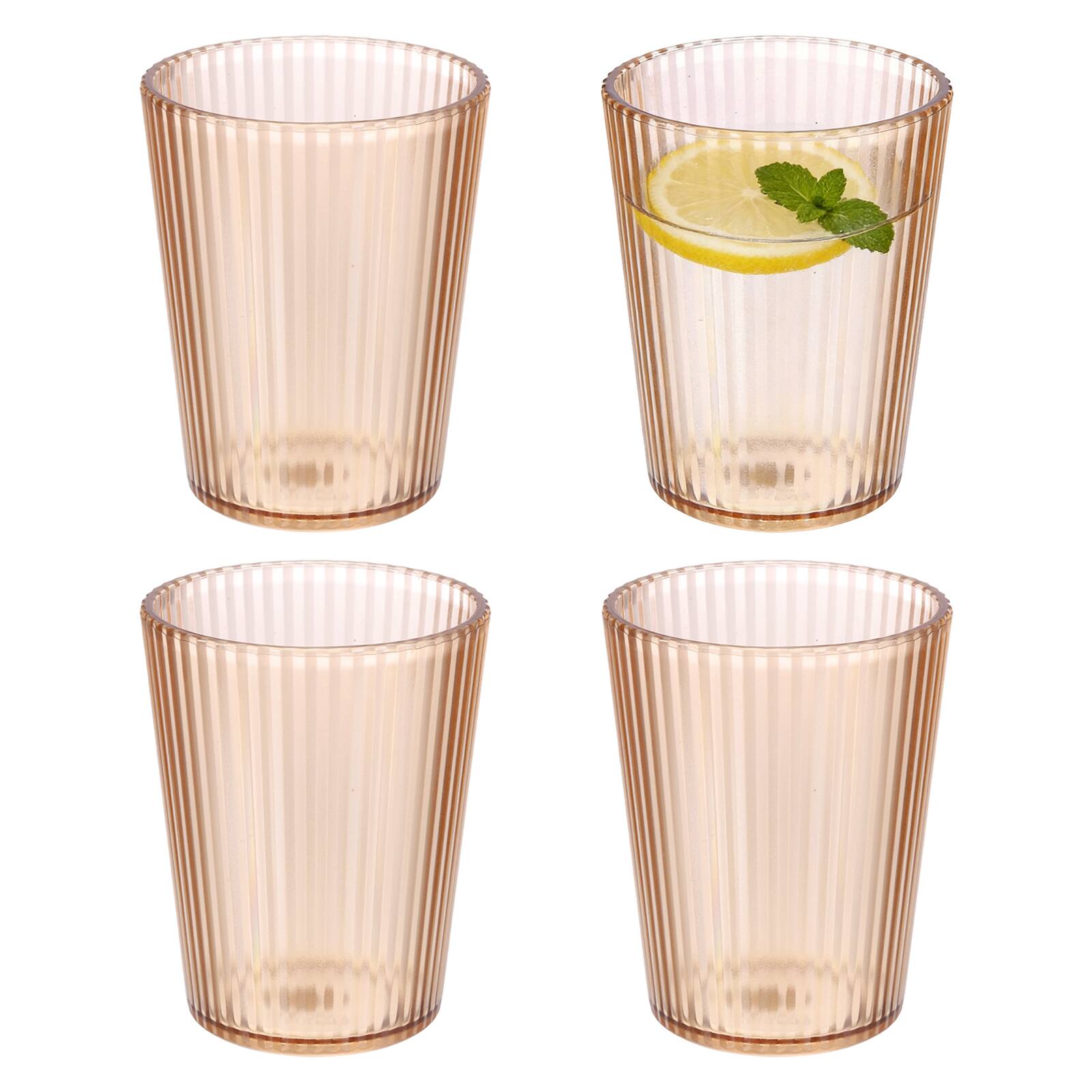 Front. Unique Bargains - 4pcs Clear Acrylic Drinking Glasses, 7.4oz Stripe Texture Unbreakable Stackable for Water Juice Beer - Brown.