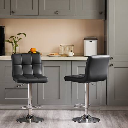 Front. PexFix - Counter Height Bar Stools, Set of 2, Square Upholstered Seat, Adjustable Swivel with Back and Footrest - Black.