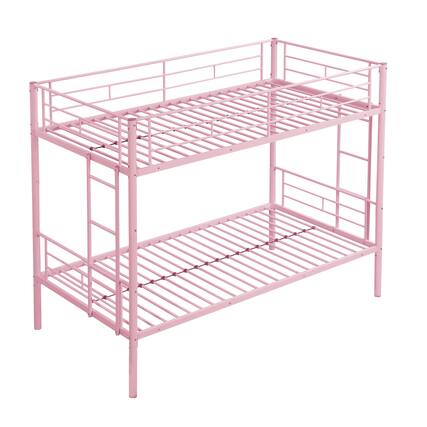 Front. Boyel Living - Twin Over Twin Metal Bunk Bed, Pink – No Box Spring Needed, Easy Assembly - Pink.