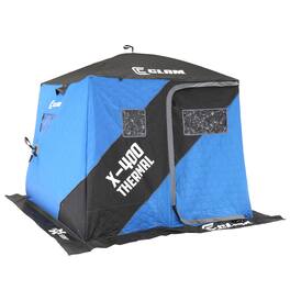 Clam - X-400 Portable 8 Ft 4 Person Pop Up Ice Fishing Thermal Hub Shelter Tent - Blue