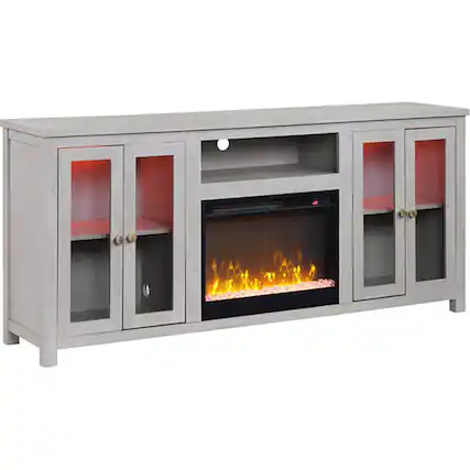 Front. Lilola Home - Ellington 70" TV Stand with Fireplace - White Walnut - White Walnut.