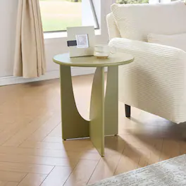 Kings Brand Furniture - Theo Contemporary Round Wood Side Table with Sculptural U-Shaped Base - Lemon Pepper