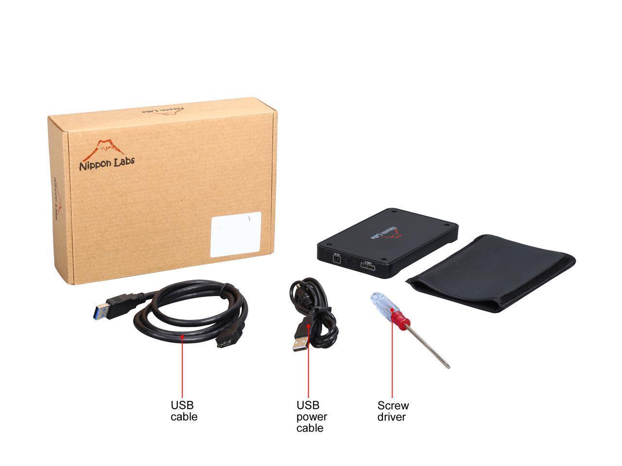 Nippon Labs  
n09e USB cable  
USB power cable  
Screw driver