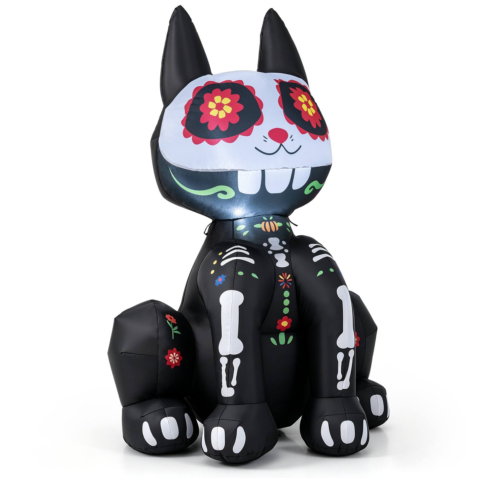 Alt View 9. Costway - Costway 4 FT Day of the Dead Inflatable Skull Cat with LED Light, 2 Water Filled Bags - Black + White.