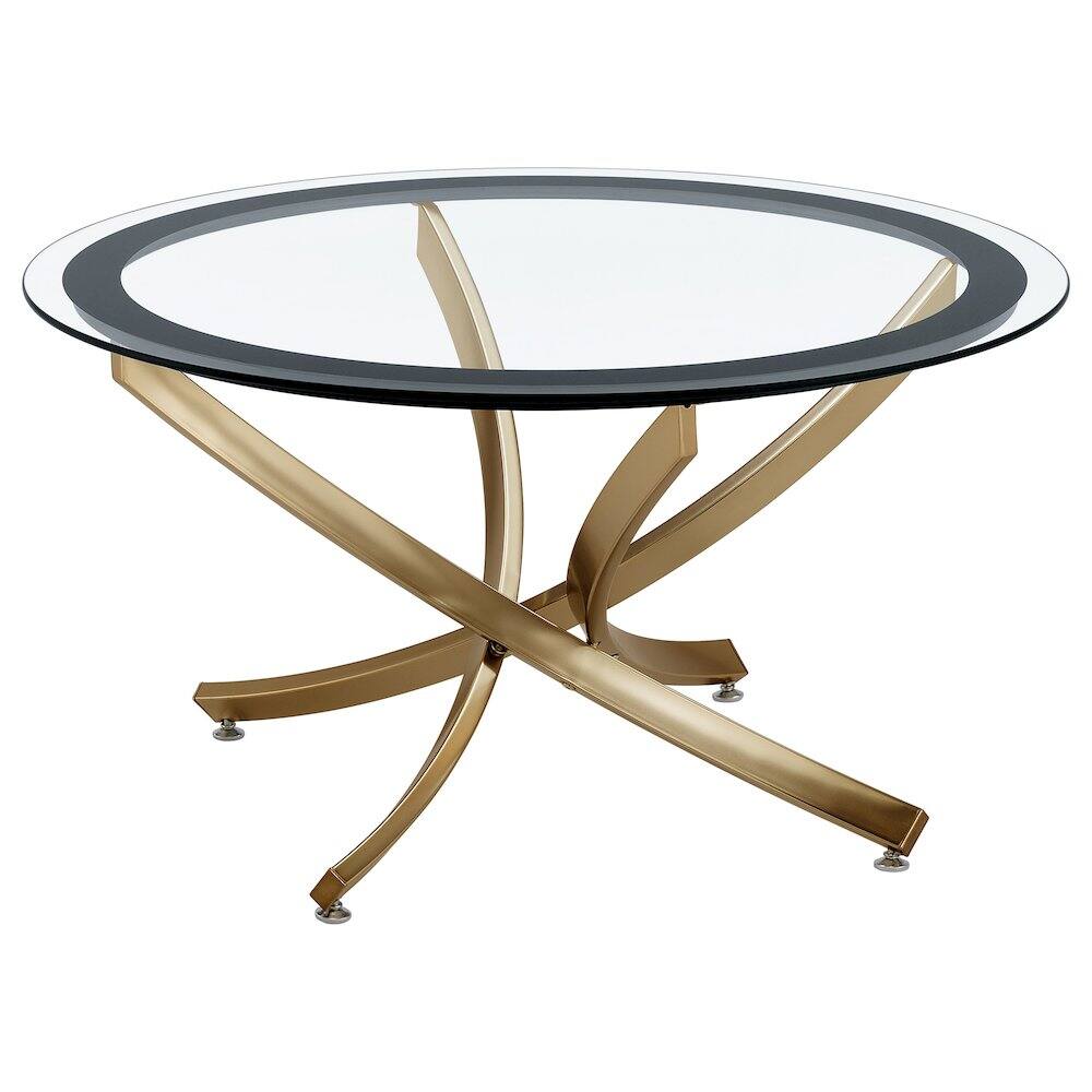 Alt View 2. Coaster Co. of America - Brooke Round Glass Top Coffee Table Metal Base Brass - Red.