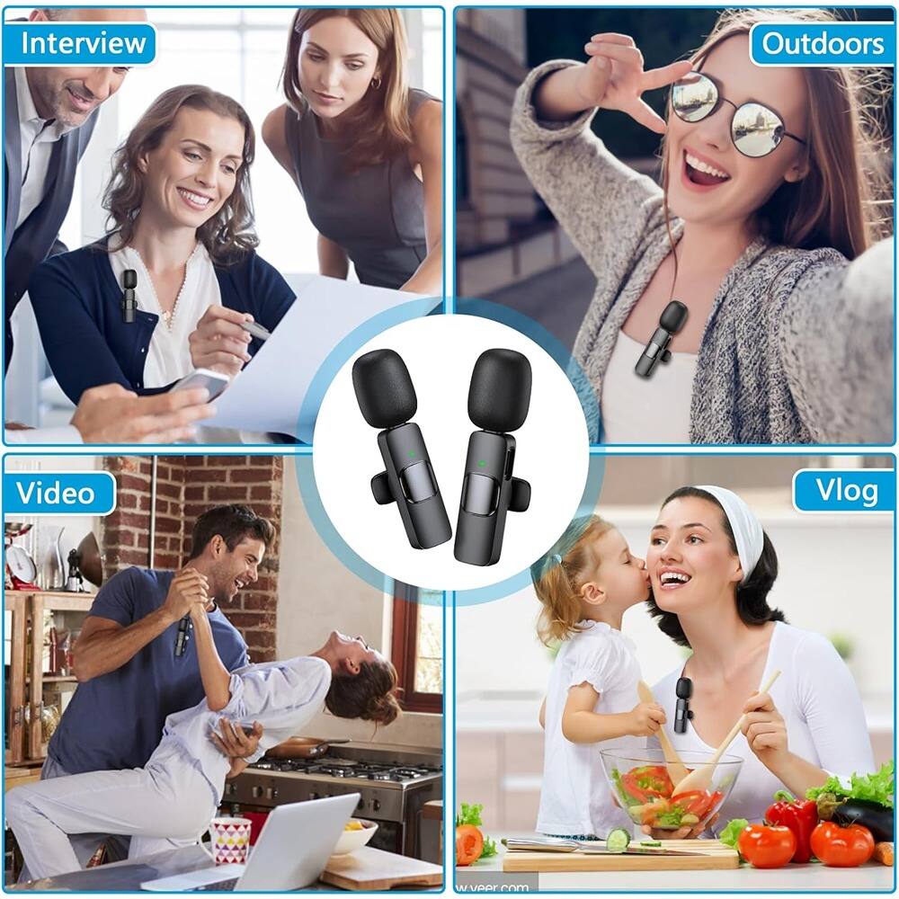 Back. MOSZAR LLC - Lapel Microphone – Mini Noise-Reducing Clip-On Mic for iPhone & iPad Plug & Play.