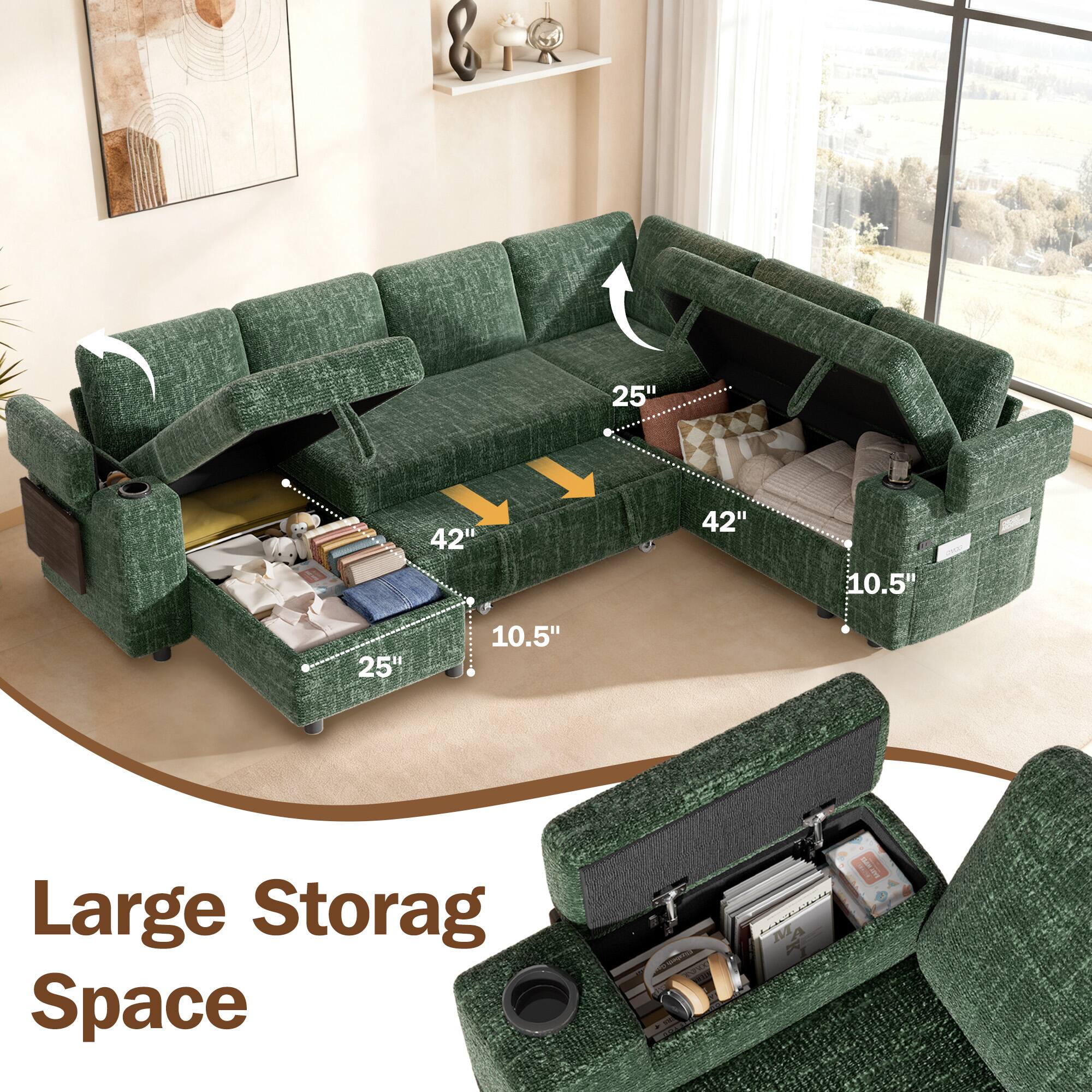 8" 25" 42" 42" 10.5" 10.5" 25" Large Storage Space