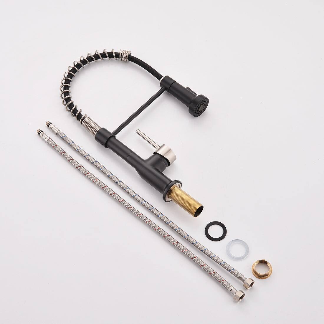 Alt View 2. Boyel Living - Matte Black with Brushed Nickel Single Handle Gooseneck Pull Down Sprayer Kitchen Faucet - Matte Black with Brushed Nickel.