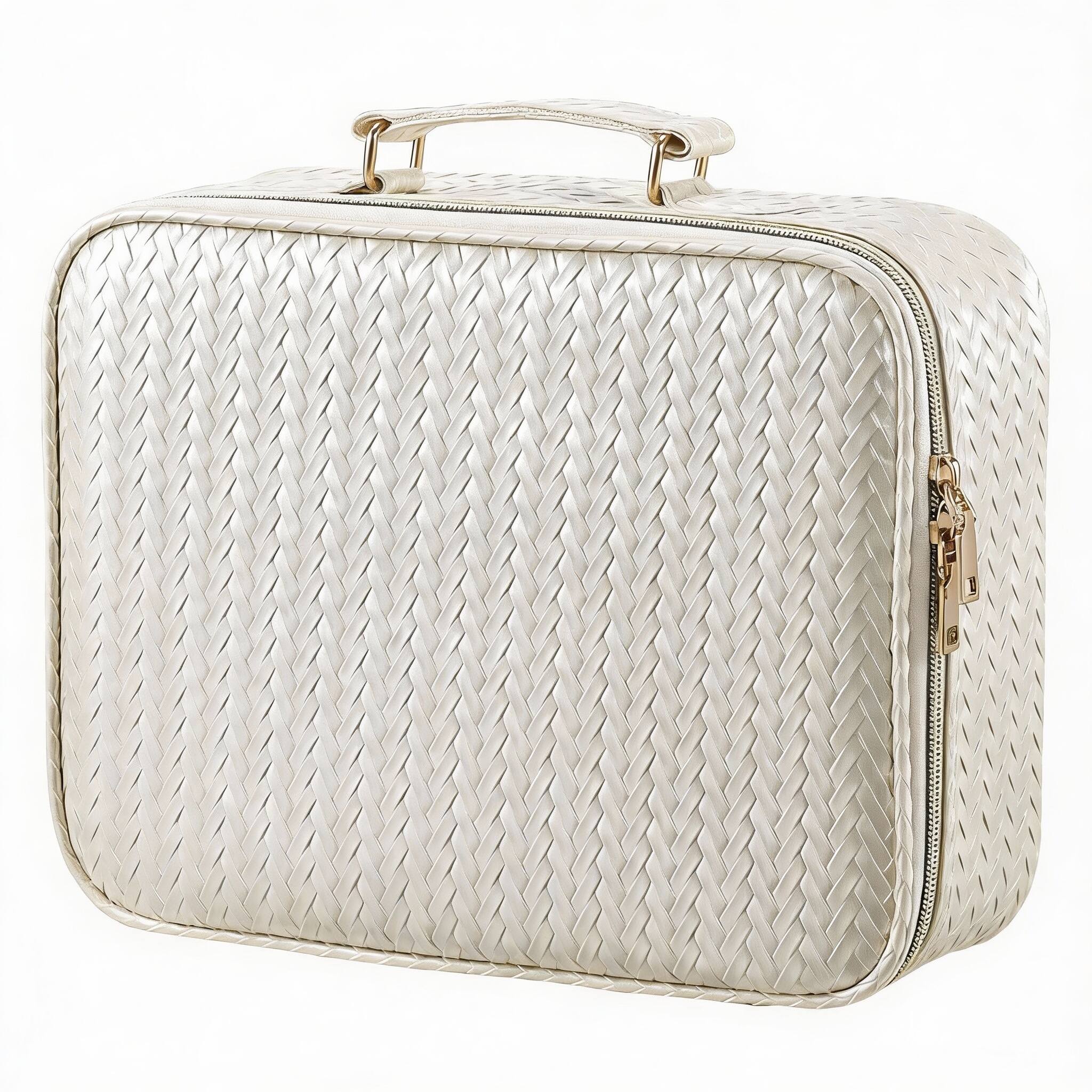 Front. OMOMMD - Makeup Bag With Led Lighted Mirror Travel Adjustable Brightness Colors Organizer Artist Storage Dividers Br - Beige 12.2 Inch.