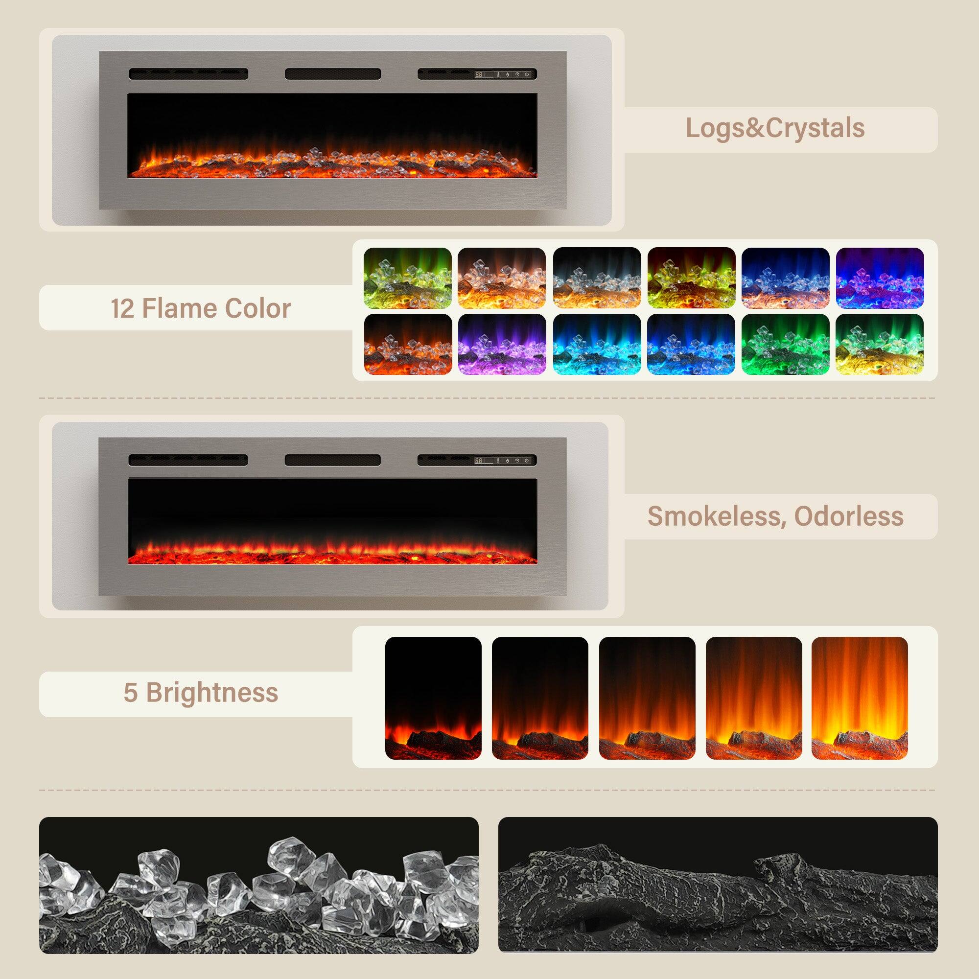 Logs&Crystals, 12 Flame Color, Smokeless, Odorless, 5 Brightness
