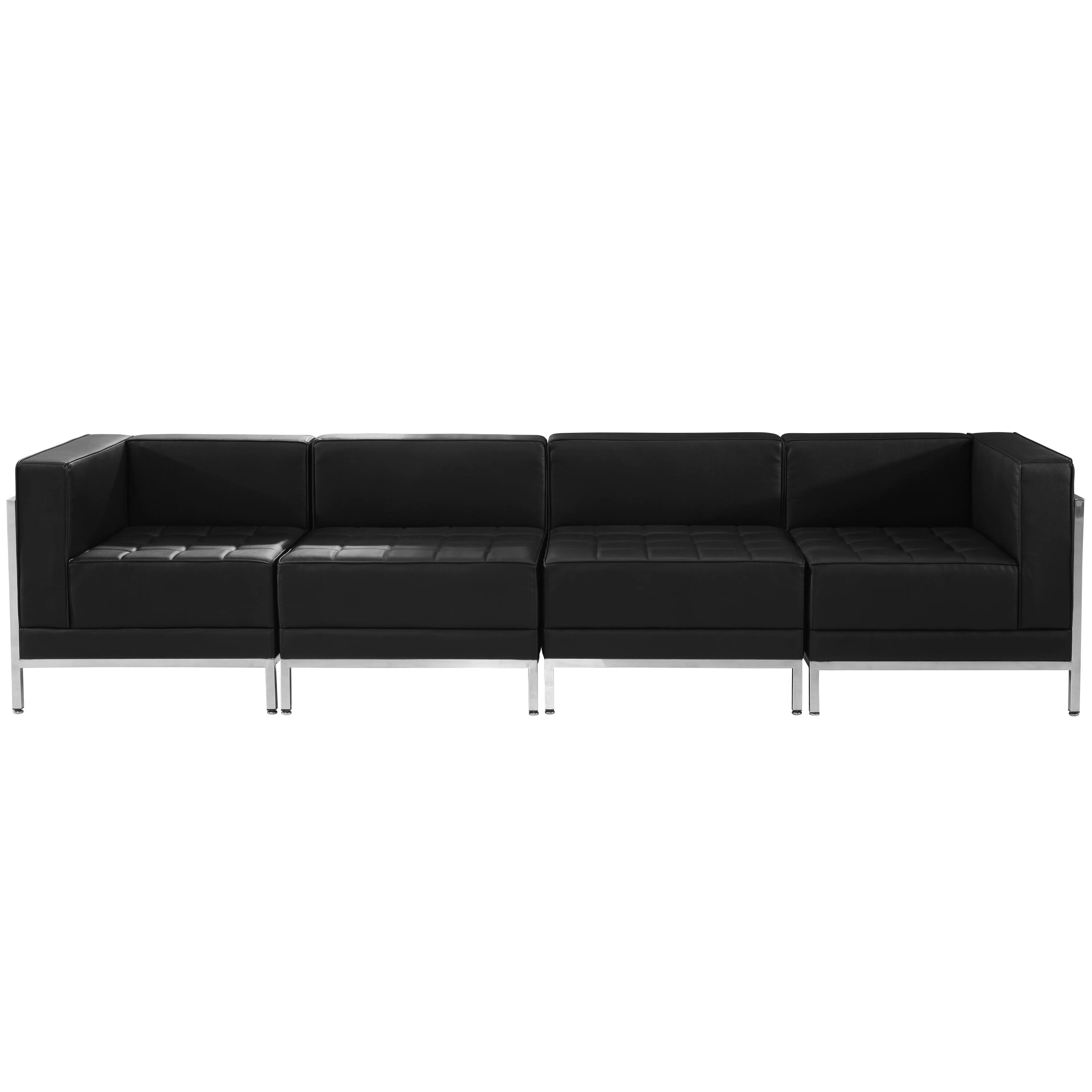 Alt View 2. Emma + Oliver - Home Office Faux Leather 4 Piece Lounge Set with Ganging Clips - Black.