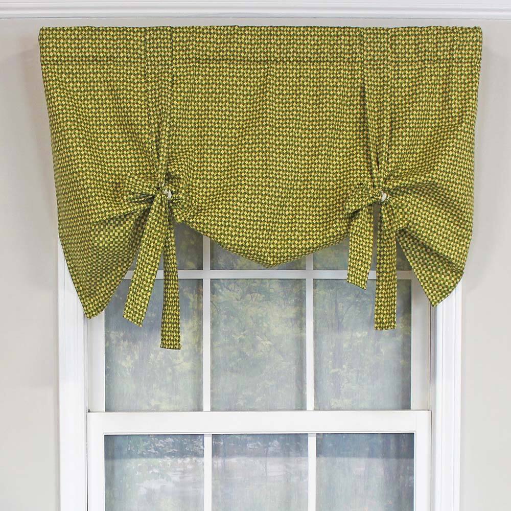 Angle. RLF Home - RLF HOME Cabana Trellis Tie-Up Bold Color and Design Window Valance 3" Rod Pocket 50" x 25" Kiwi Green - Kiwi green.