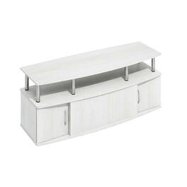 FurniFact - White wood entertainment center for TVs up to 55 inches with ample storage space - White Wood/Stainless Steel
