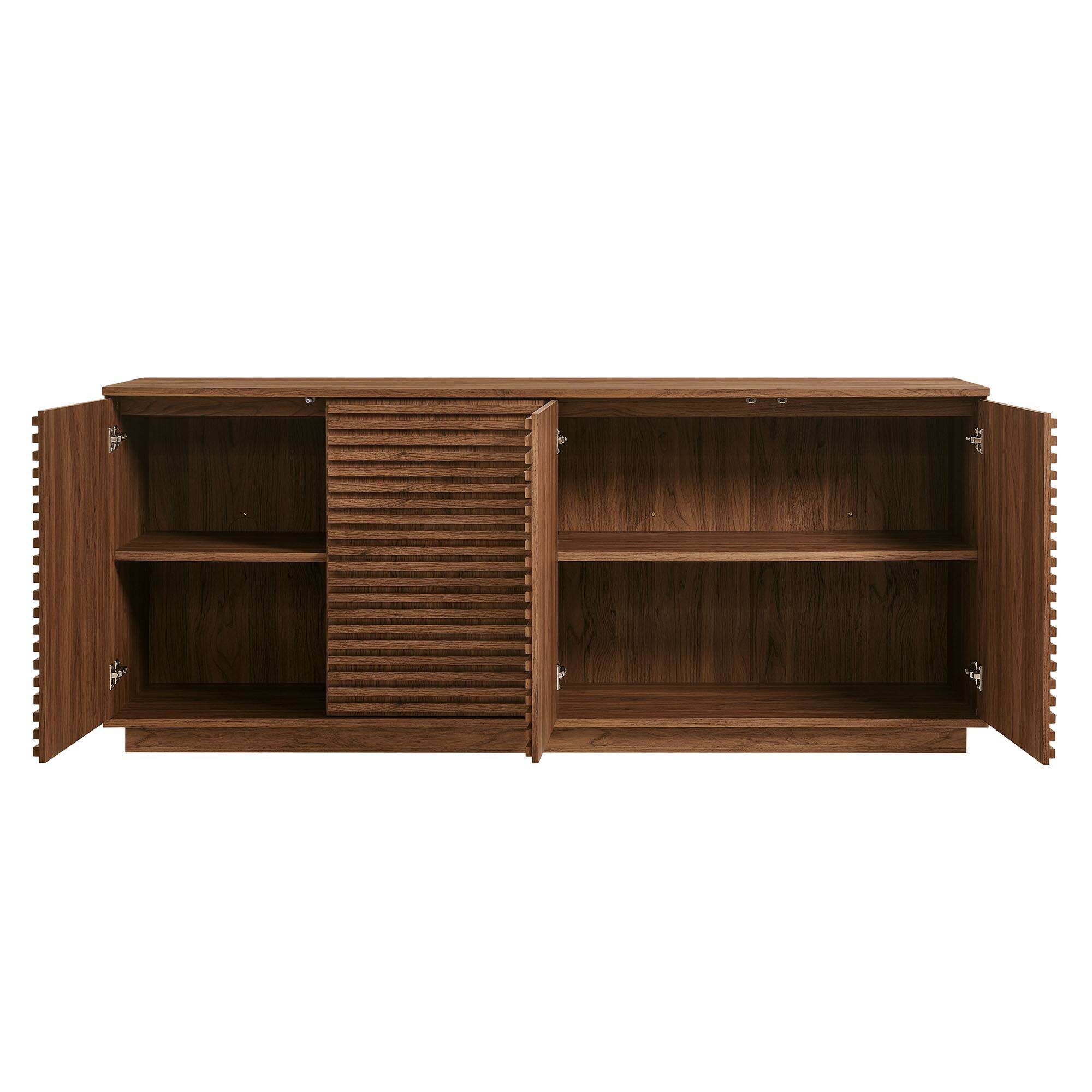 Alt View 5. Modway - Render 4-Door Fluted Sideboard Cabinet TV Stand by Modway - Walnut.