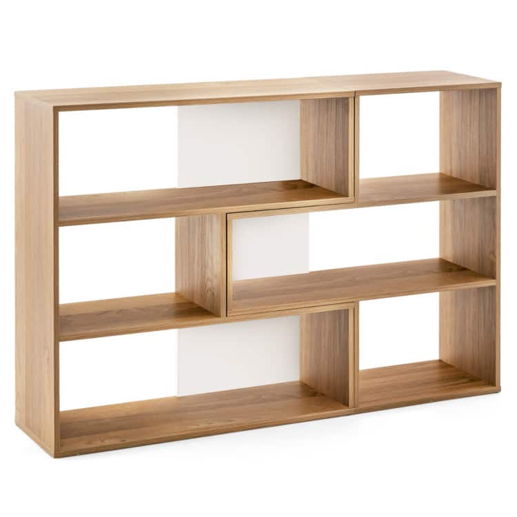 SlickBlue - 2-Piece Separable Corner Bookshelf for Floor Standing Display Storage - Natural