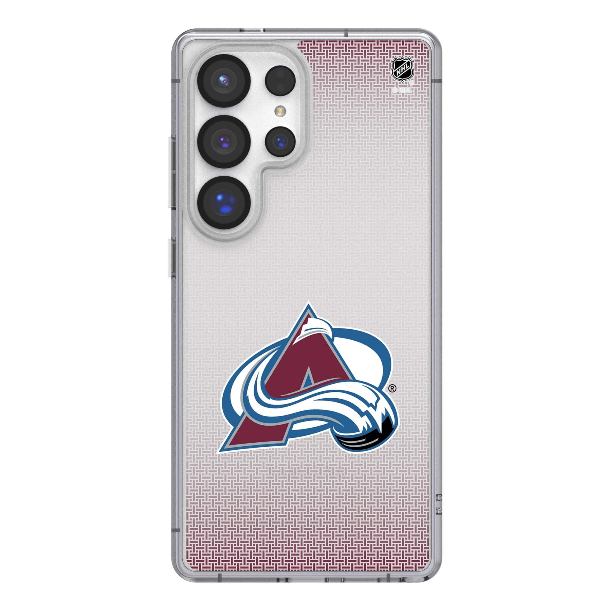 Front. Keyscaper - Colorado Avalanche Linen Logo Galaxy Clear Case - S24 - Multicolor.