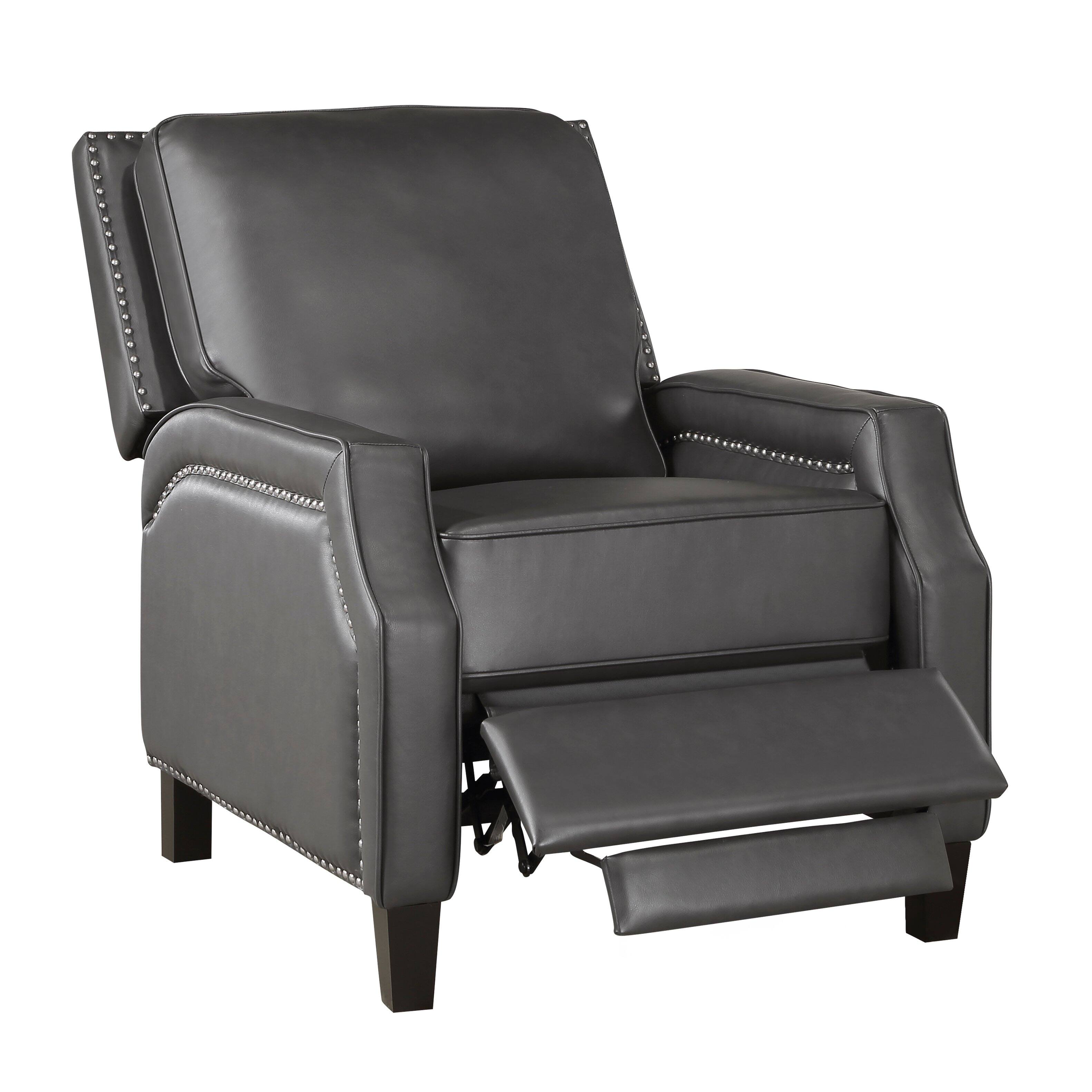 Back. TinyHomie - Push Back Reclining Chair Transitional Style Grey Color Self-Reclining Motion Chair 1pc Cushion Seat - Gray.