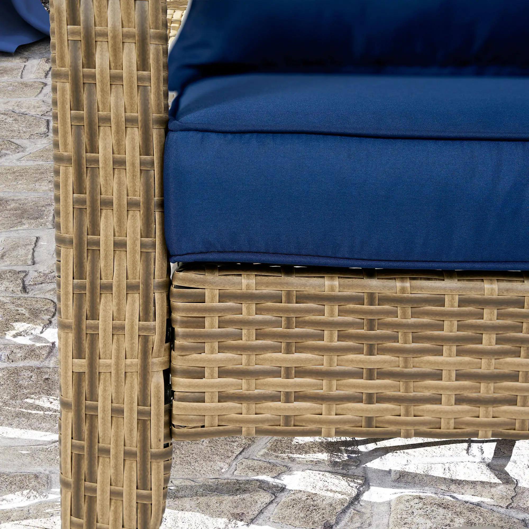 Back. Resenkos - Resenkos Adirondack Rattan Chair, Cozy Soft Cushions, Tall Curve Back, Outdoor Deck Seating, Blue - Blue.