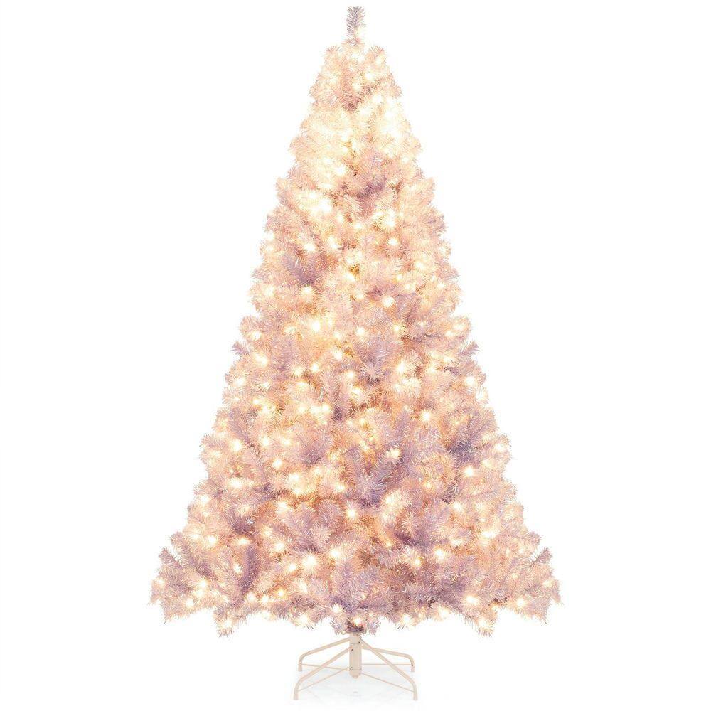 Resenkos - Medium Pre-Lit Tinsel Artificial Christmas Tree - Lights - Pink