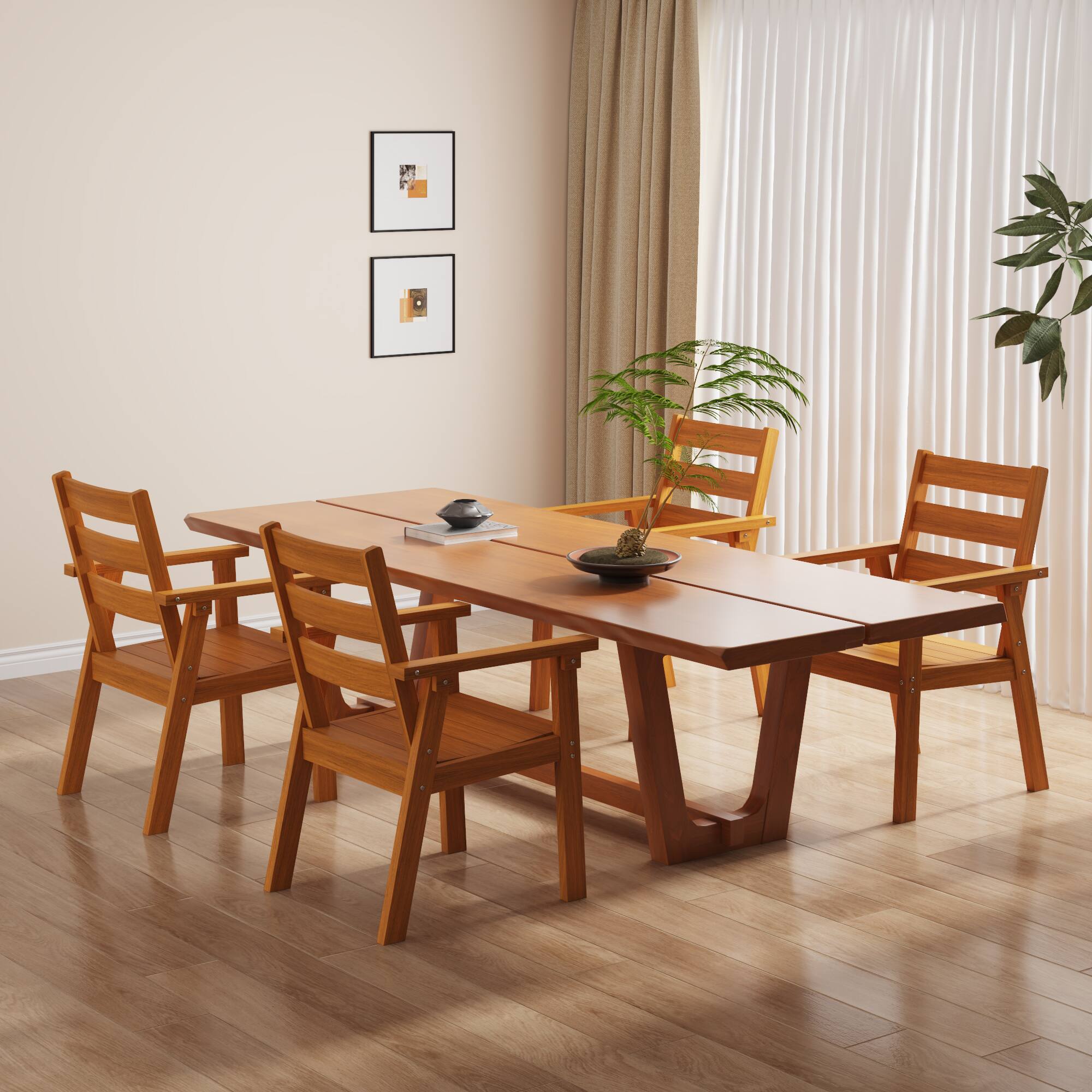 Alt View 6. Famapy - Pairs of Teak-Style Outdoor Patio Dining Chair HDPS Aluminum Frame, Weatherproof & Low-Maintenance for Garden Poolside - Wooden.