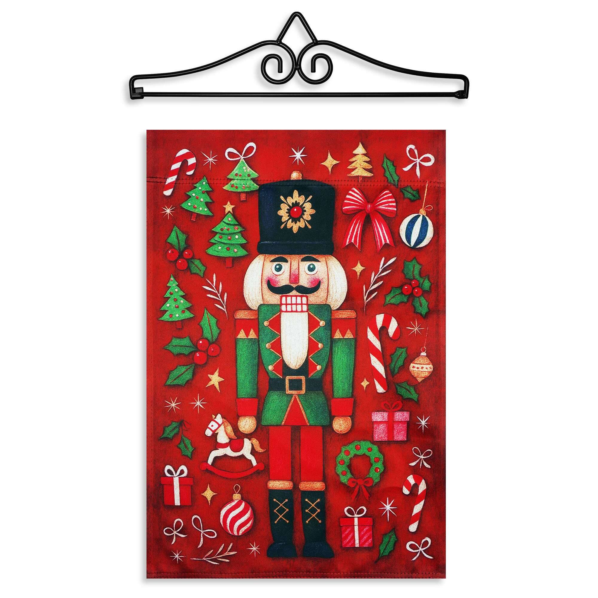Front. G128 - G128 12x18IN Christmas Nutcracker Holiday Garden Flag with 14IN Hanger - Red.