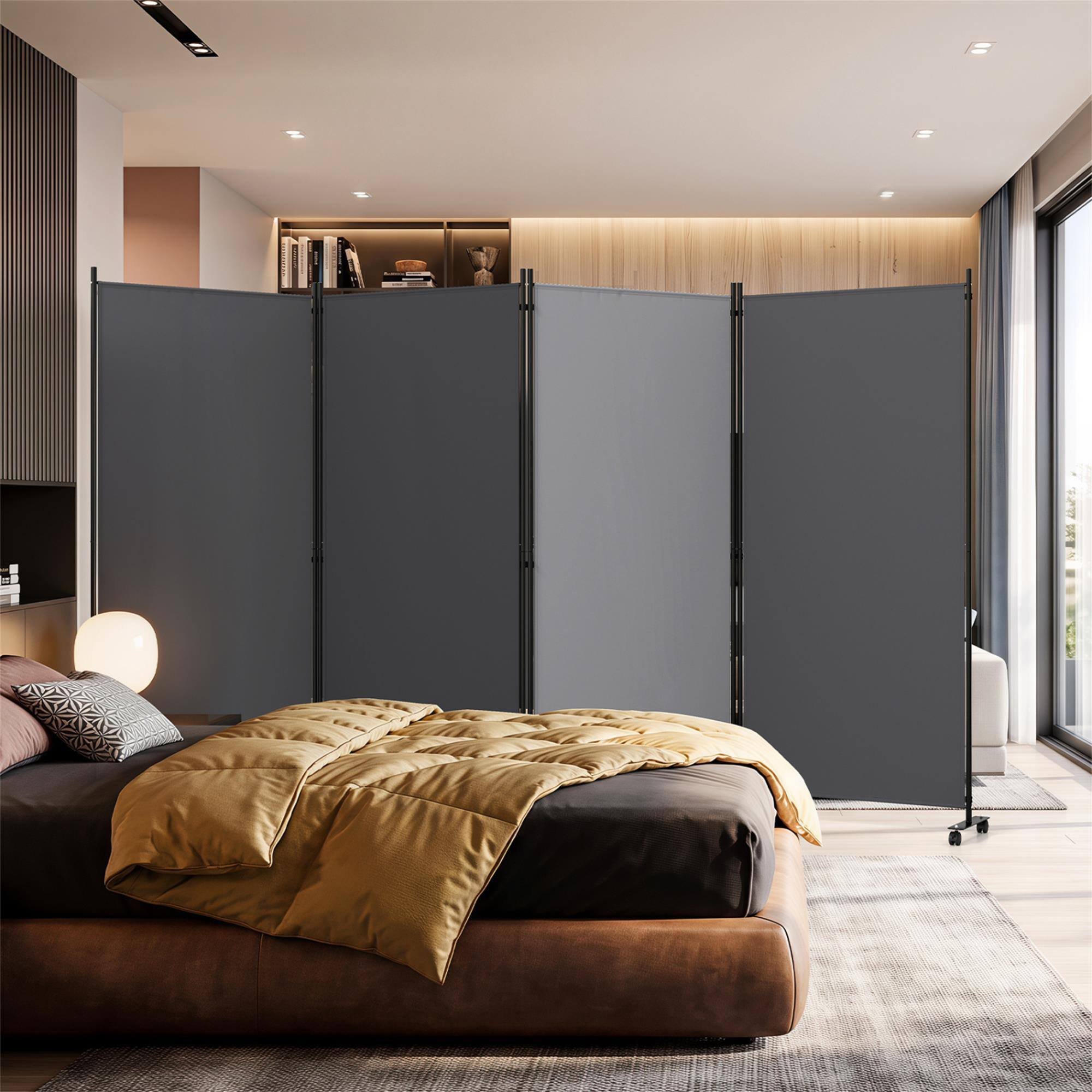 Alt View 3. Boyel Living - 4 Panel Folding Privacy Screen Room Divider with Wheels-Gray - Gray.