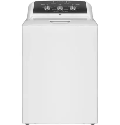 Front. GE - 4.3 Cu. Ft. High-Efficiency Top Load Washer with 5 Year Limited Parts and Labor Warranty - White with Black Stainless Steel.