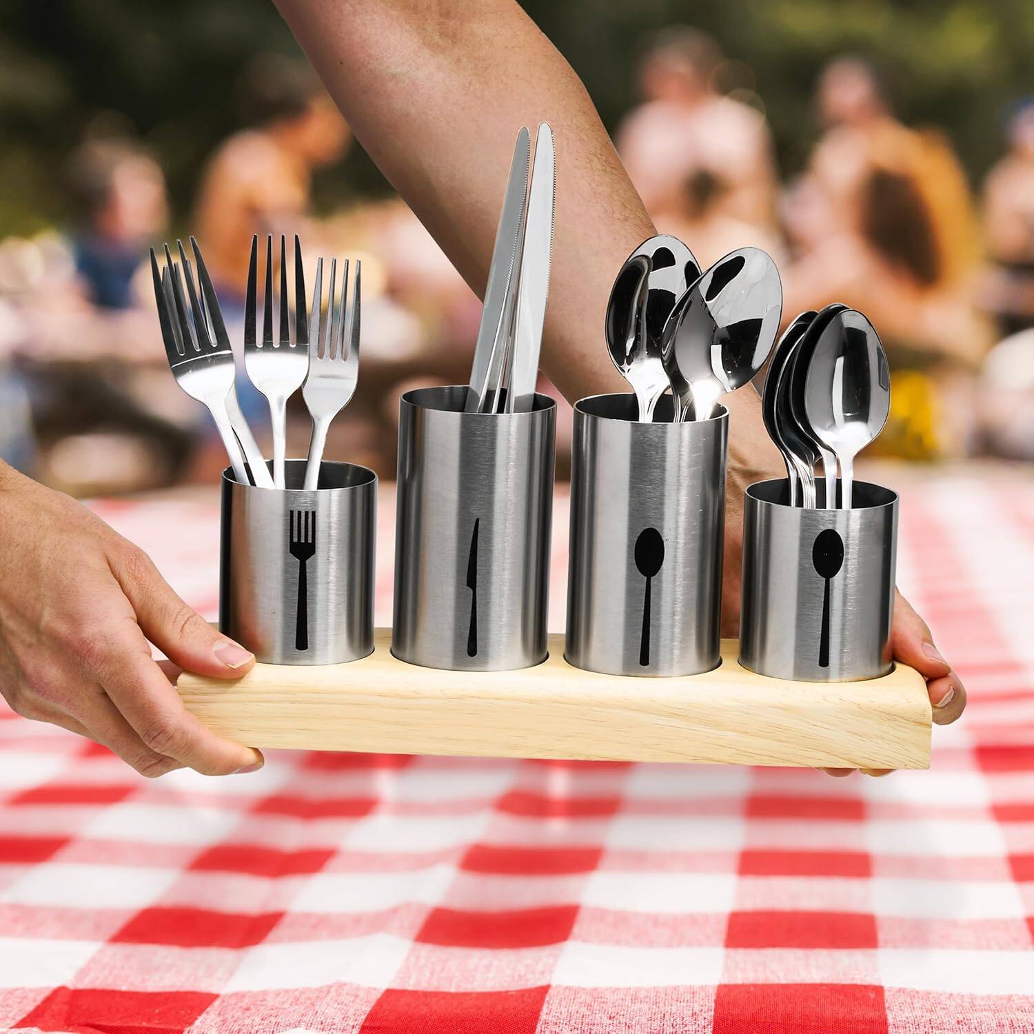 Alt View 5. Sorbus - Sorbus Utensil Holder,Upright Silverware Holder with Caddy for Spoons, Knives and Forks, Entertaining,Stainless Steel - Silver.