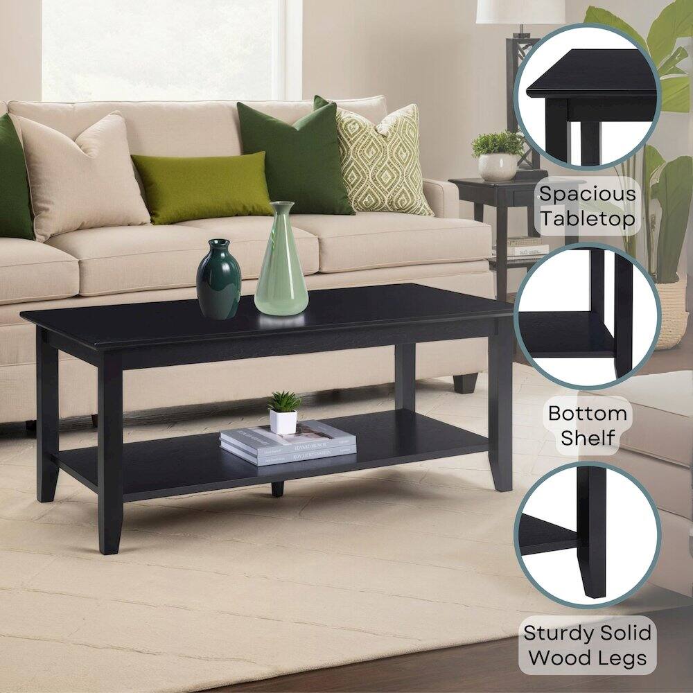 Spacious Tabletop  
Bottom Shelf  
Sturdy Solid Wood Legs