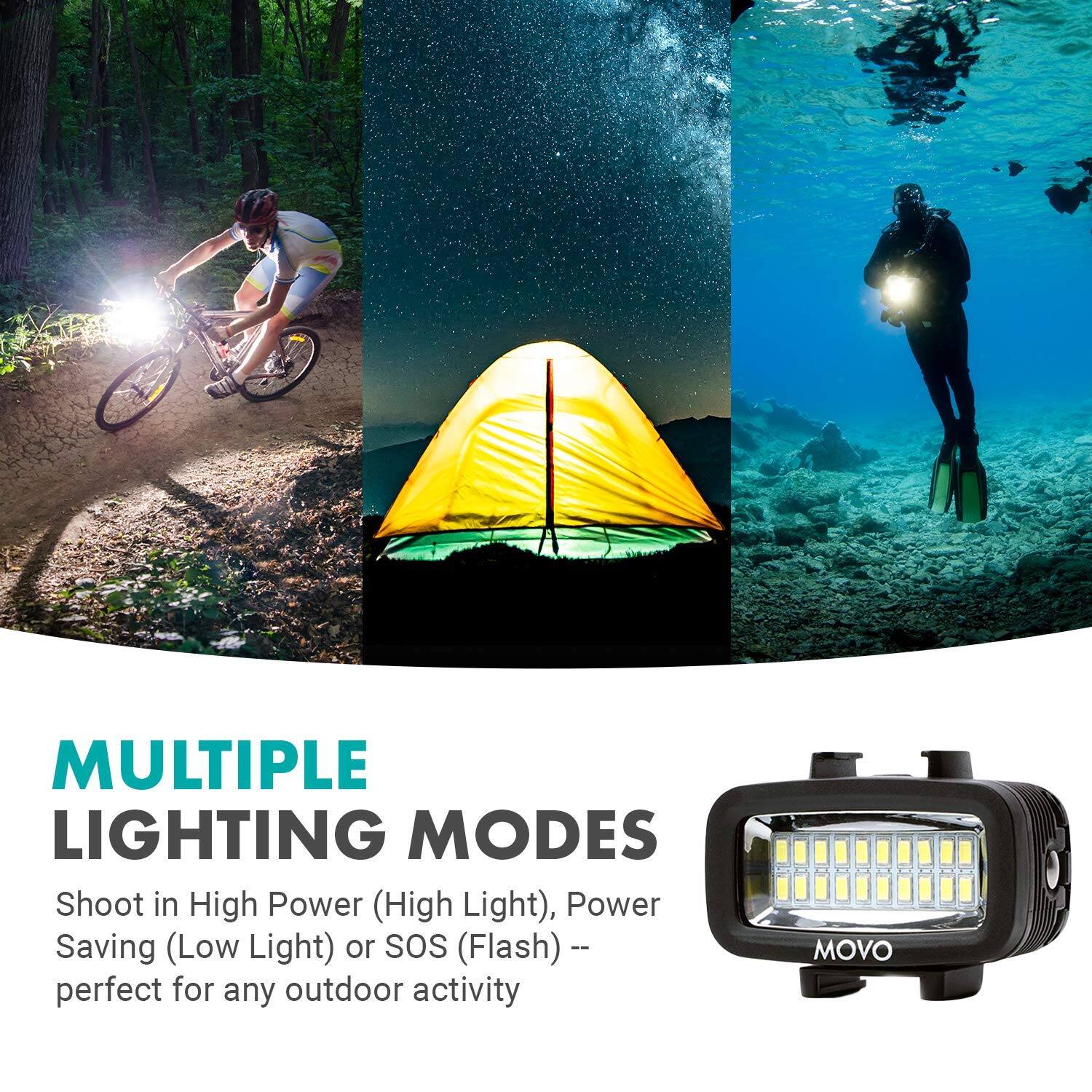 MULTIPLE LIGHTING MODES

Shoot in High Power (High Light), Power Saving (Low Light) or SOS (Flash) -- perfect for any outdoor activity
