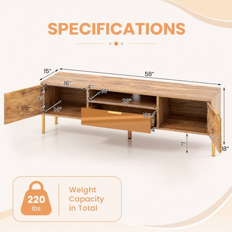 SPECIFICATIONS

- 15" 
- 16" 
- 9" 
- 14" 
- 4" 
- 14" 
- 23" 
- 58" 
- 13" 
- 4" 
- 7" 
- 18" 

Weight Capacity in Total: 220 lbs