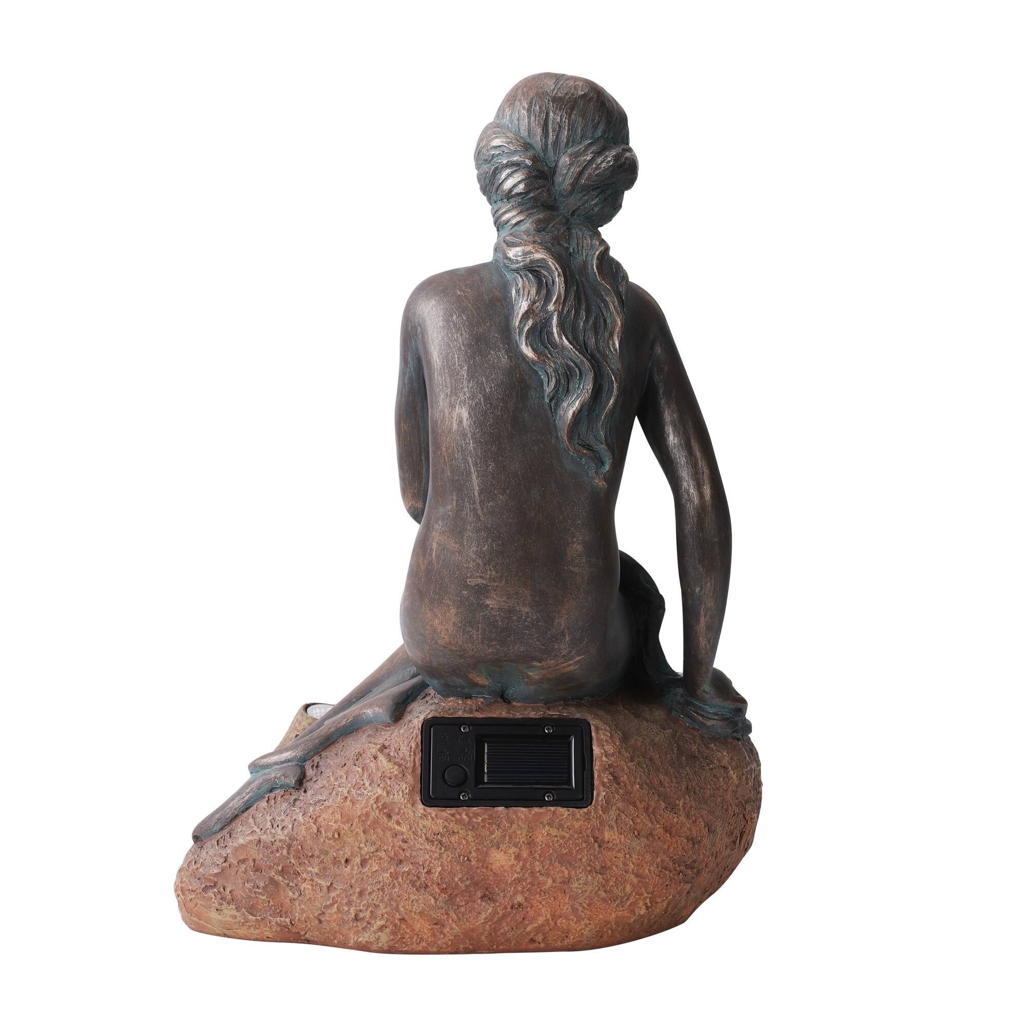 Alt View 5. Techko - Outdoor Solar Little Mermaid Statue with Integrated LED Spotlight.