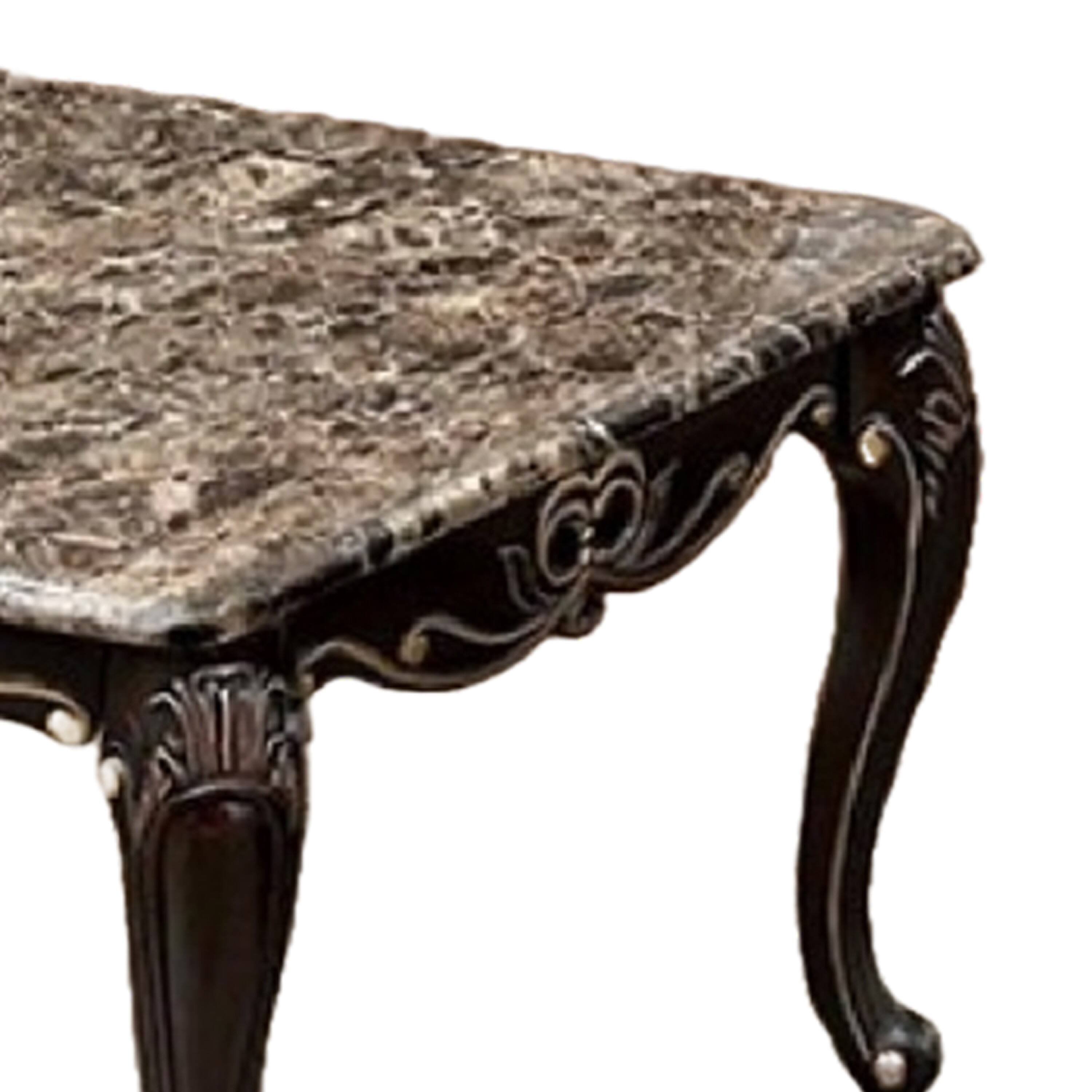 Alt View 2. Manhattan Lane - Ery Coffee Table, Dark Walnut Brown Wood, Carved Details, 48 Inch - Walnut Brown, Gold.