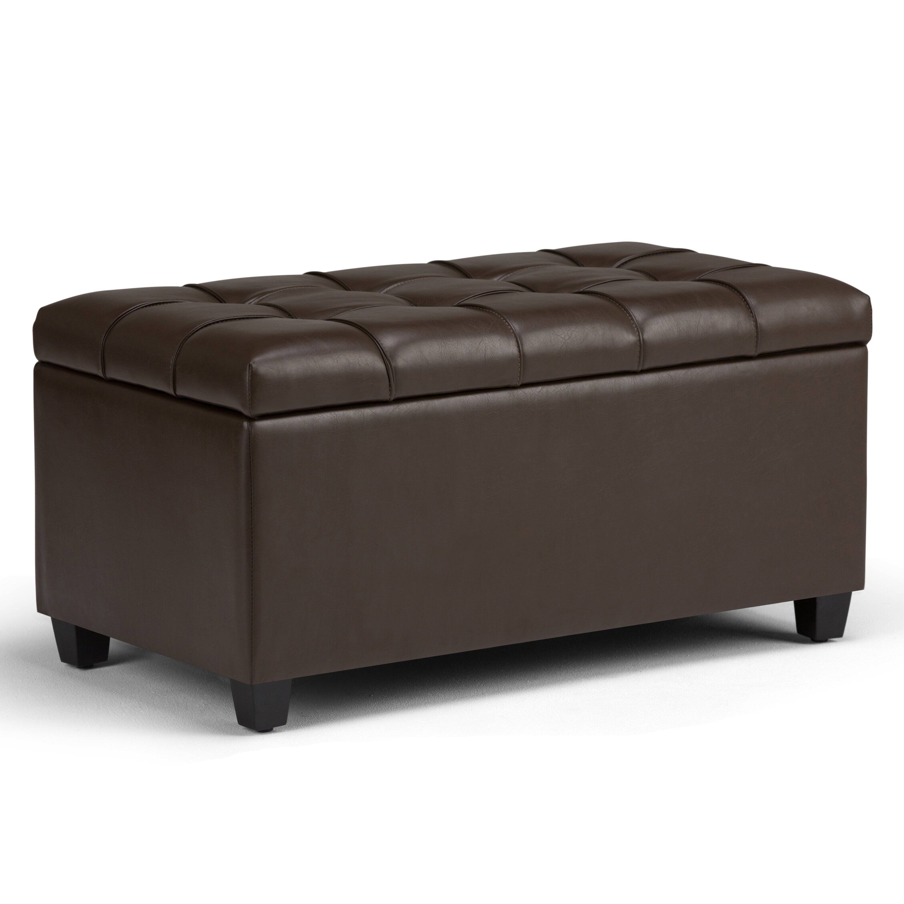 Angle. Simpli Home - Sienna Storage Ottoman Bench - Chocolate Brown.
