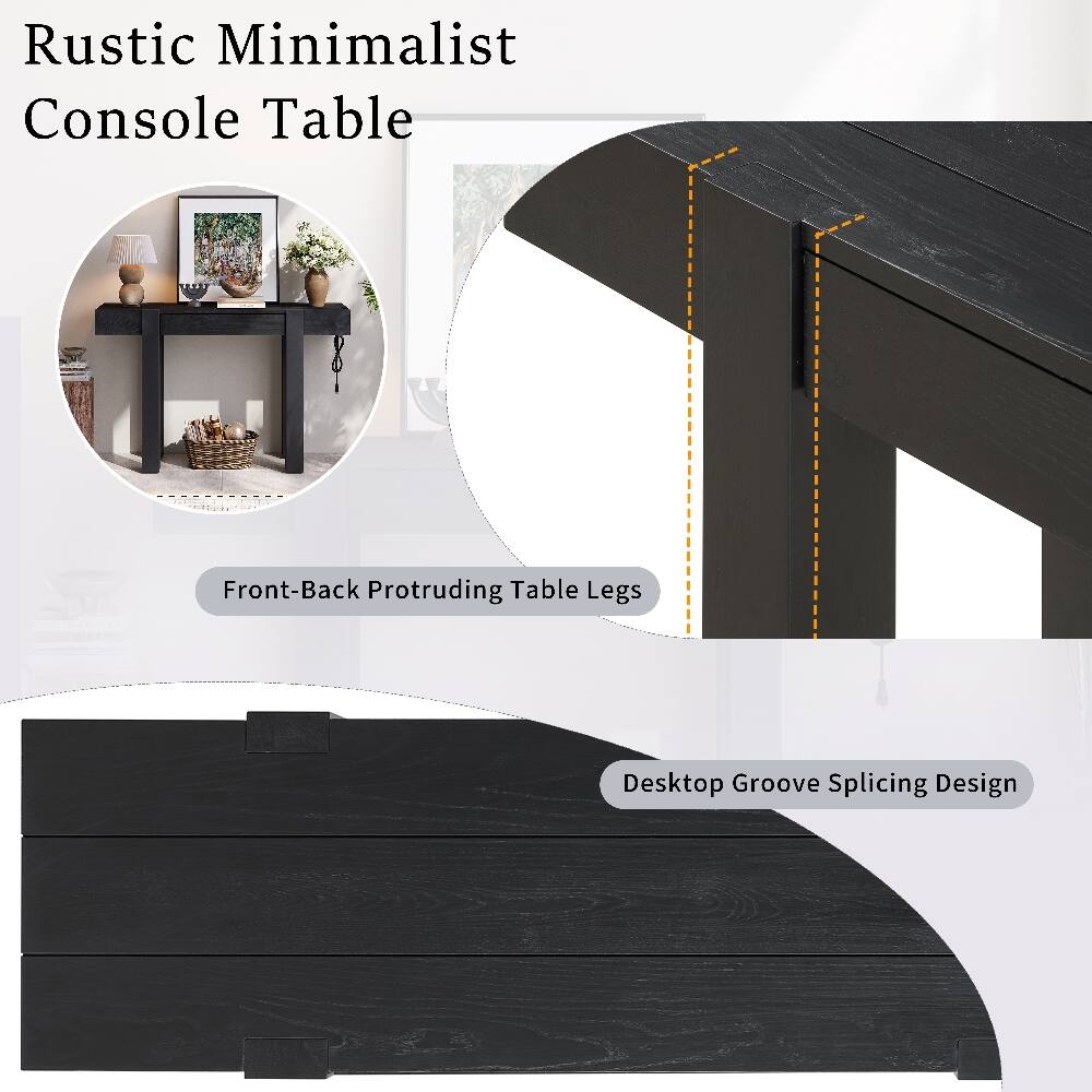 Rustic Minimalist Console Table

Front-Back Protruding Table Legs

Desktop Groove Splicing Design