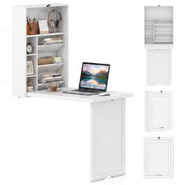 Costway - Wall Mounted Computer Convertible Desk with Bookcases - White