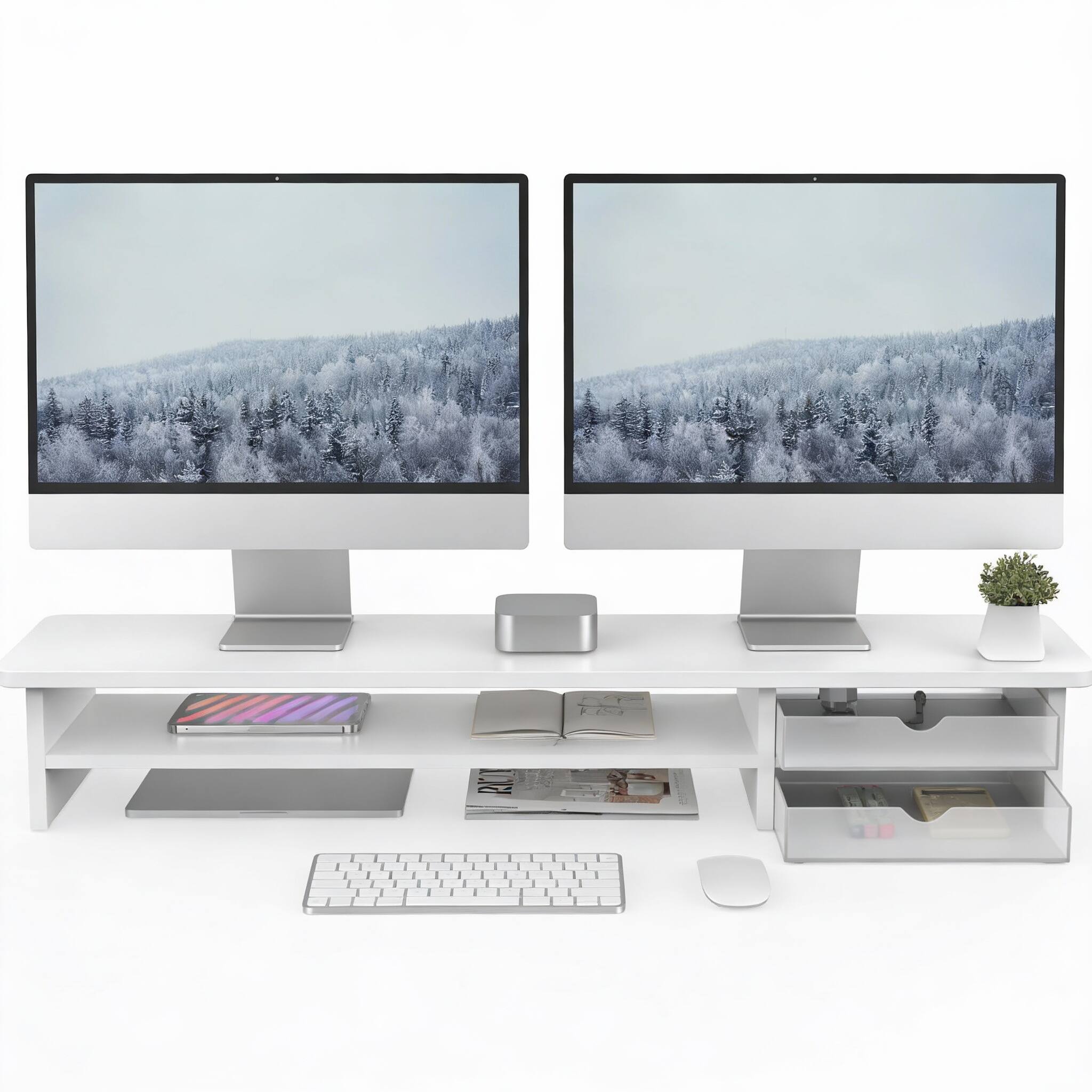 Frangdom - 42.5" Monitor Stand Drawer 2-Tier Wood Acrylic - White