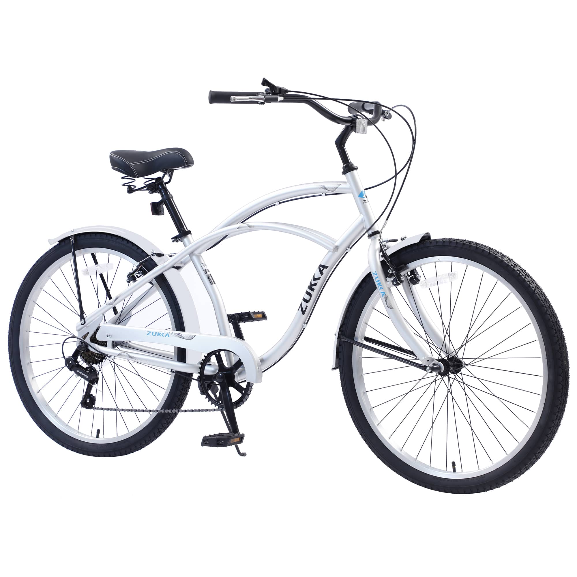 APRILSOUL - Men's 26 Inch Beach Cruiser Bike 7 Speed Multi Colors - Silver