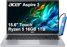 Acer - Aspire 3 15 15.6'' FHD Touchscreen Notebook Laptop - AMD Ryzen 5 7520U - 16GB Memory - 1TB SSD - Windows 11 - Silver