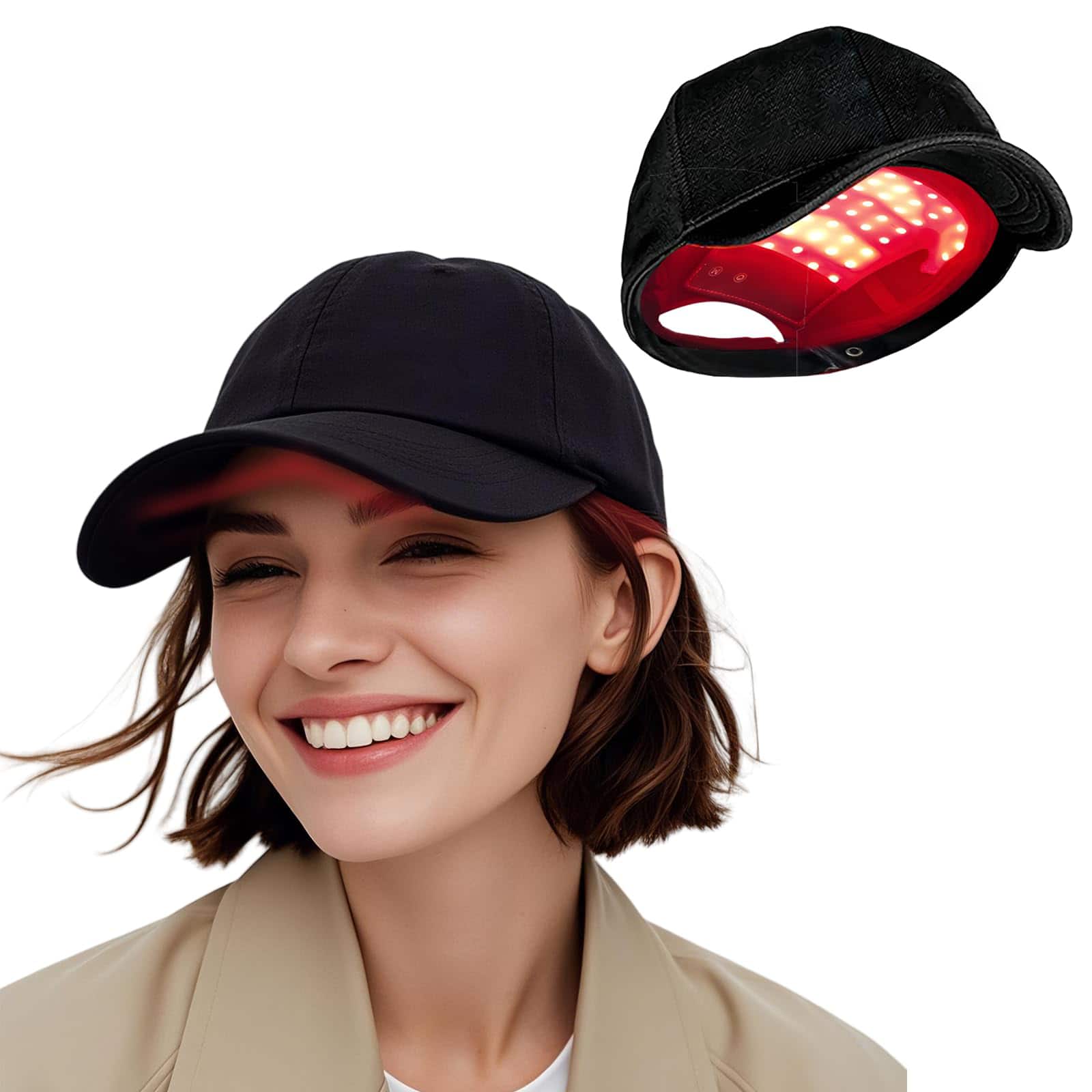 Front. Morfone - 56 LED light beads Infrared Light Therapy Cap. Portable red light hair growth cap for use at home or while out. - Black.