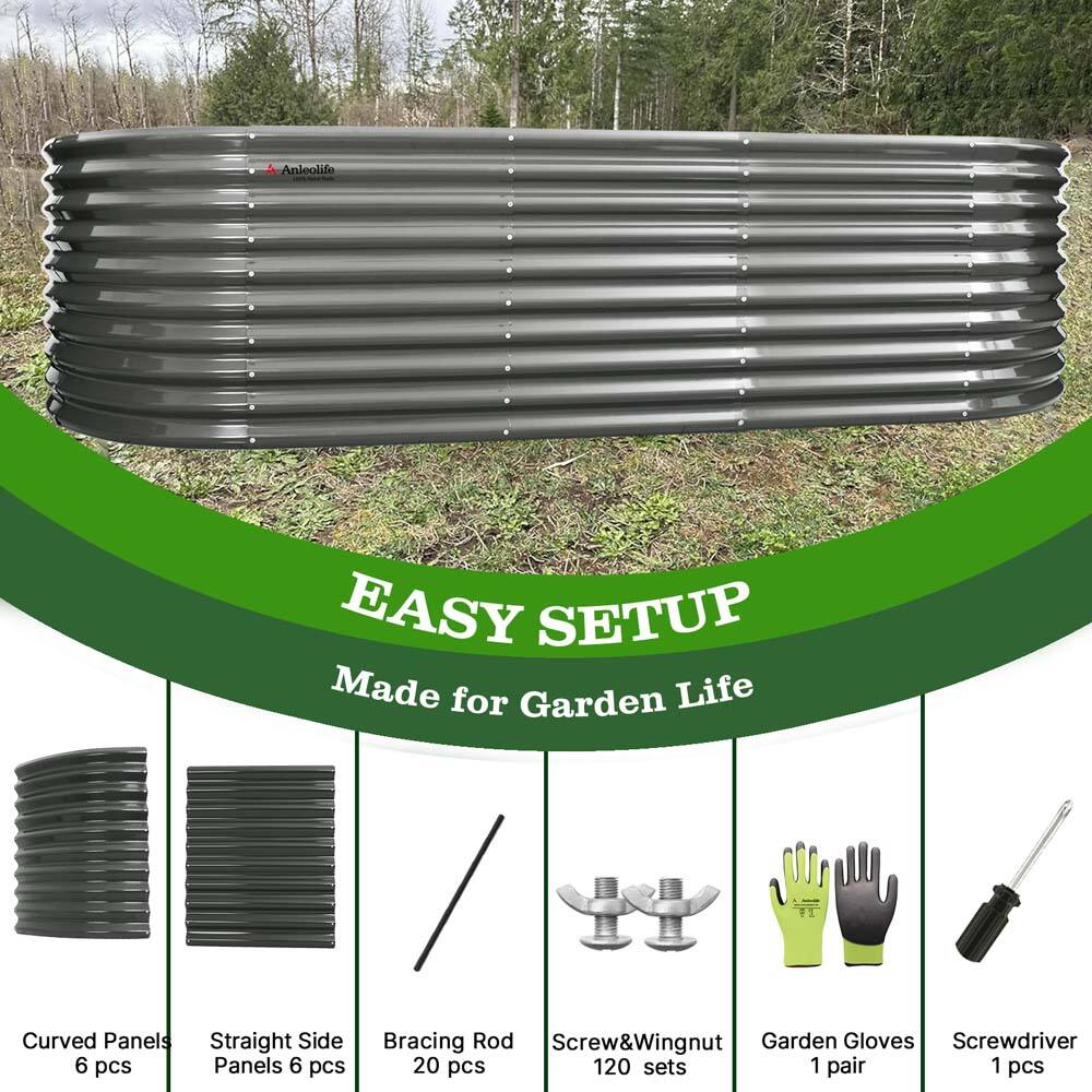 Anieolife EASY SETUP  
Made for Garden Life  

- Curved Panels 6 pcs  
- Straight Side Panels 6 pcs  
- Bracing Rod 20 pcs  
- Screw&Wingnut 120 sets  
- Garden Gloves 1 pair  
- Screwdriver 1 pcs