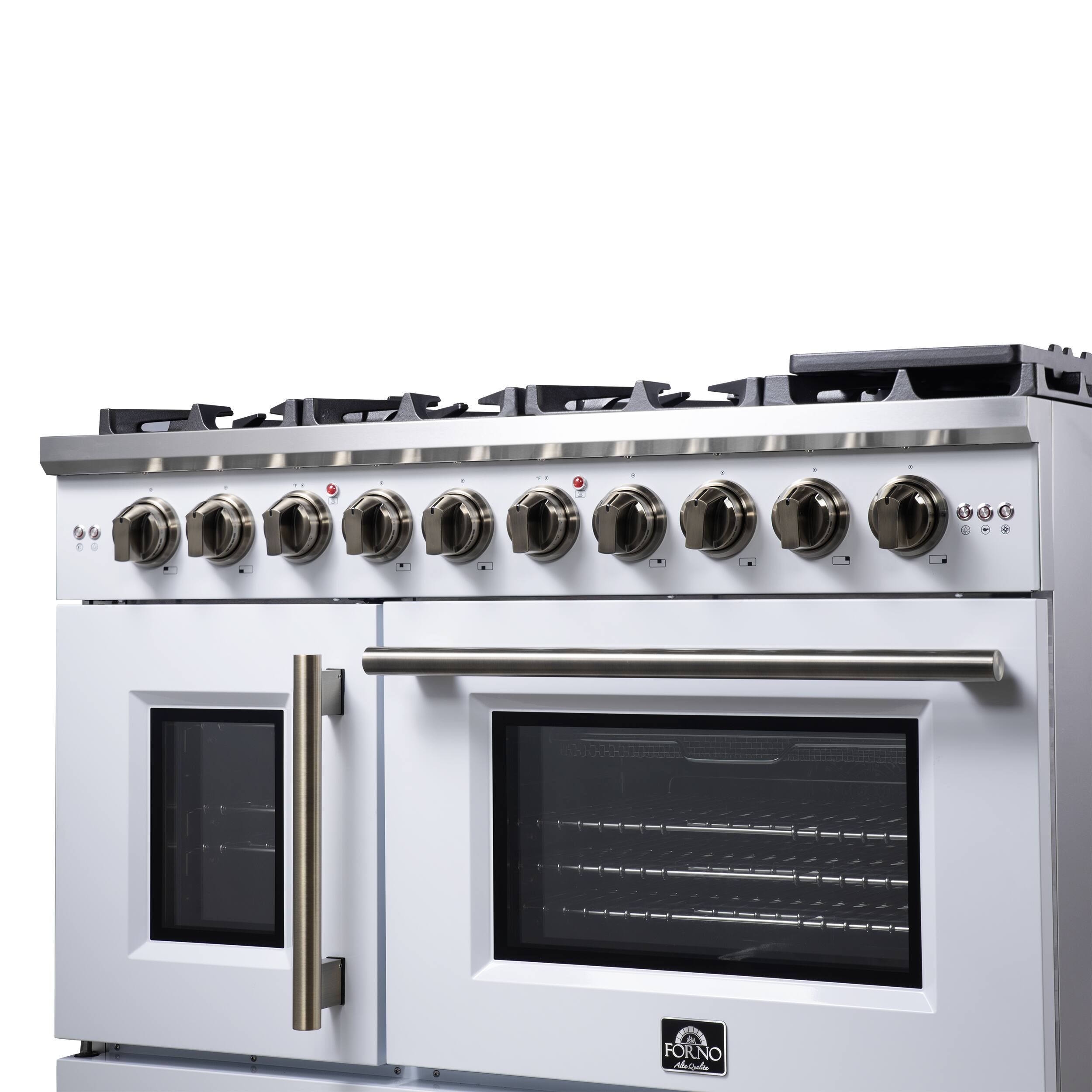 Alt View 4. Forno Appliances - Capriasca 6.58 Cu. Ft. Freestanding Double Oven Gas Convection Range with French Doors and Rotisserie Air Fryer - White.