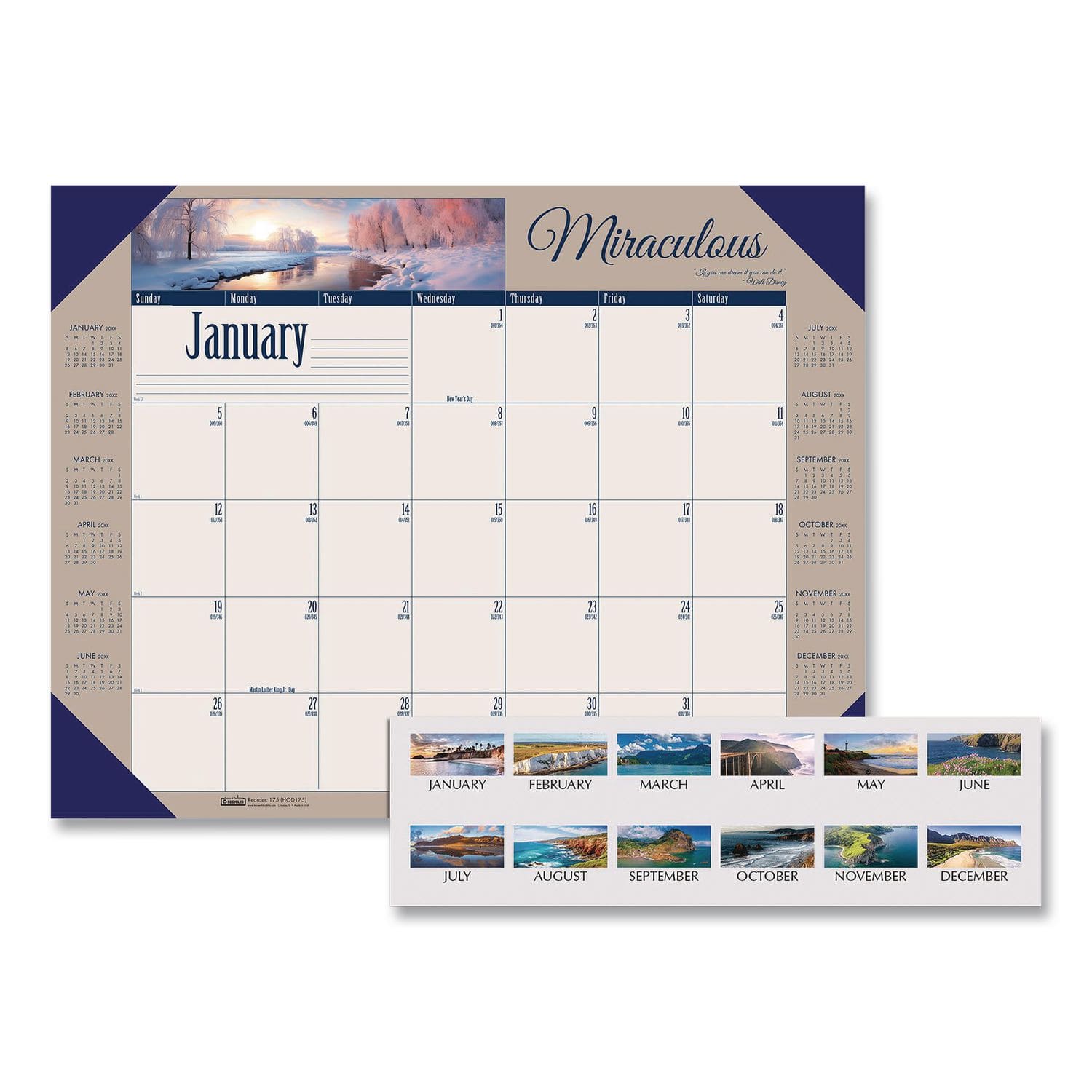 House of Doolittle - Earthscapes Recycled Monthly Desk Pad Calendar Motivational Photos 22 x 17 Blue Binding Corners 12 Month Jan Dec 2026