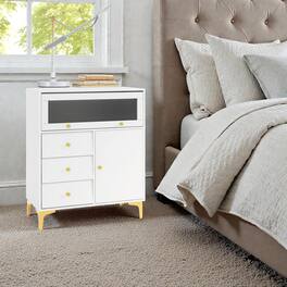 Hivvago - Drawer Chest with Flip-Up Ribbed Glass Door for Bedroom or Kitchen - Gray