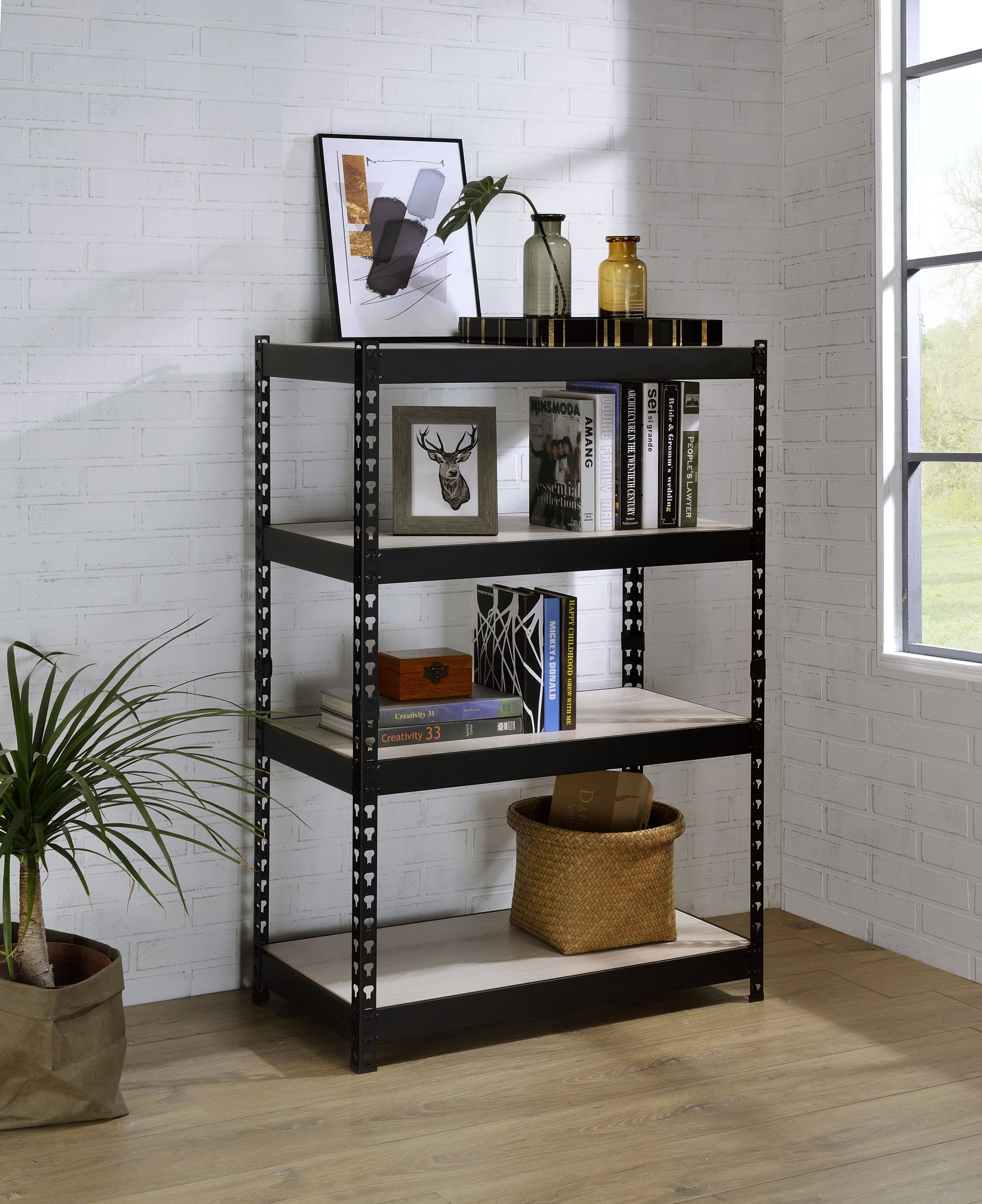 TinyHomie - Natural and Black Finish Bookshelf - Black and Natural