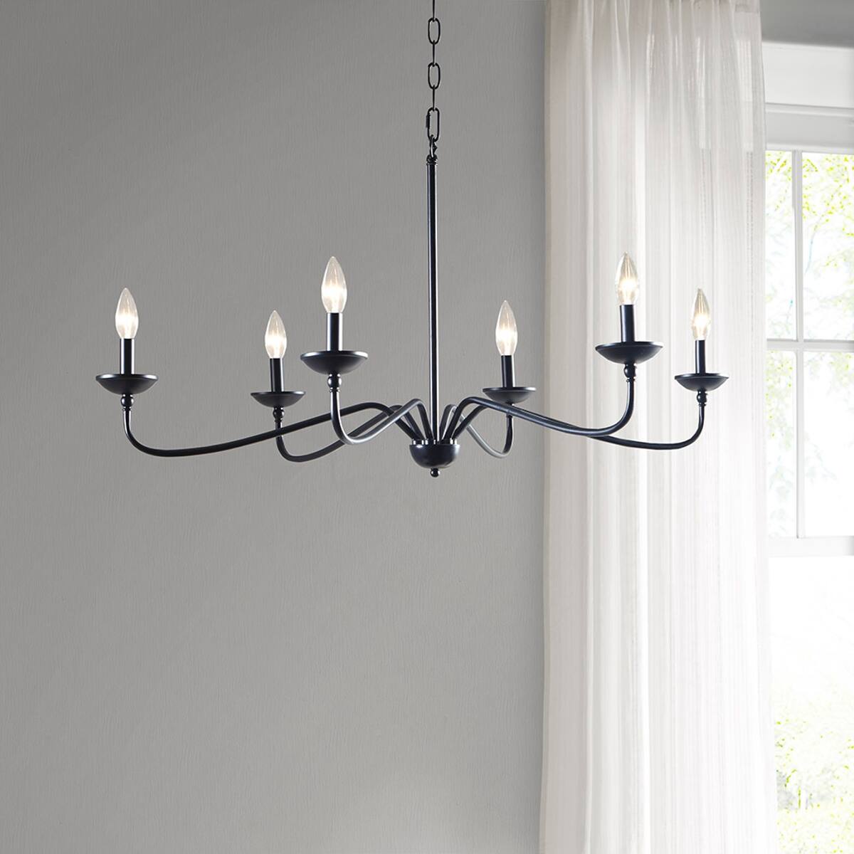 Angle. Loheer - Loheer 6 Light Metal Chandelier Matte Black Adjustable Chain Dining Room Ceiling Light.