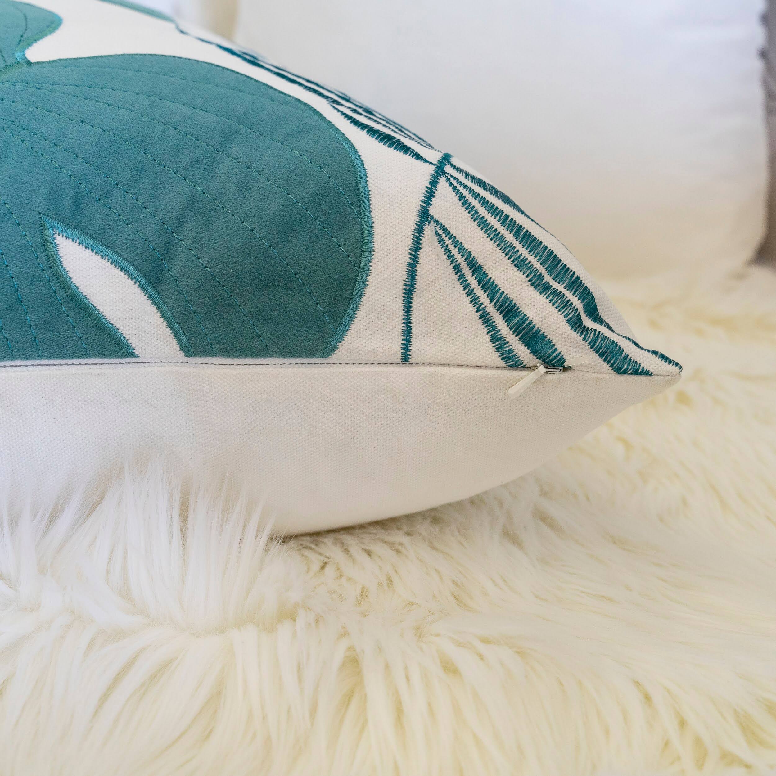 Angle. TinyHomie - Autumn Vibes Leaf Accent Pillow - Blue.